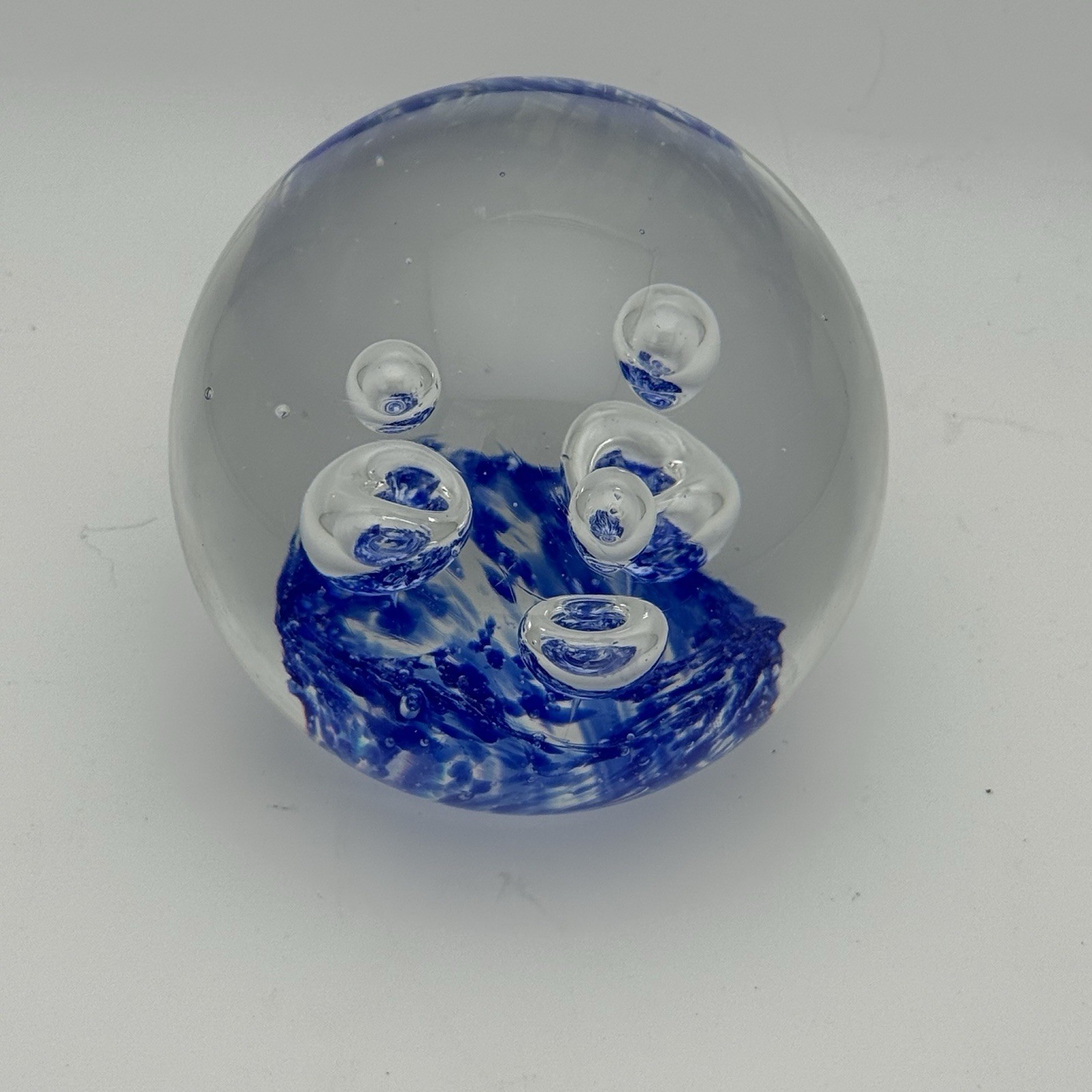 Art Glass Clear Paperweight Controlled Bubbles Handblown 11.5 Inches Round Large