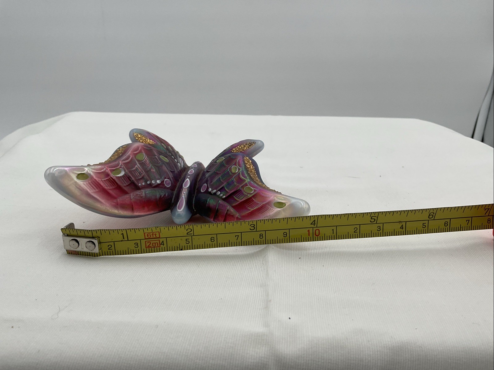 Fenton Purple Opalescent Glass Hand Painted Butterfly with Brass Stand A2