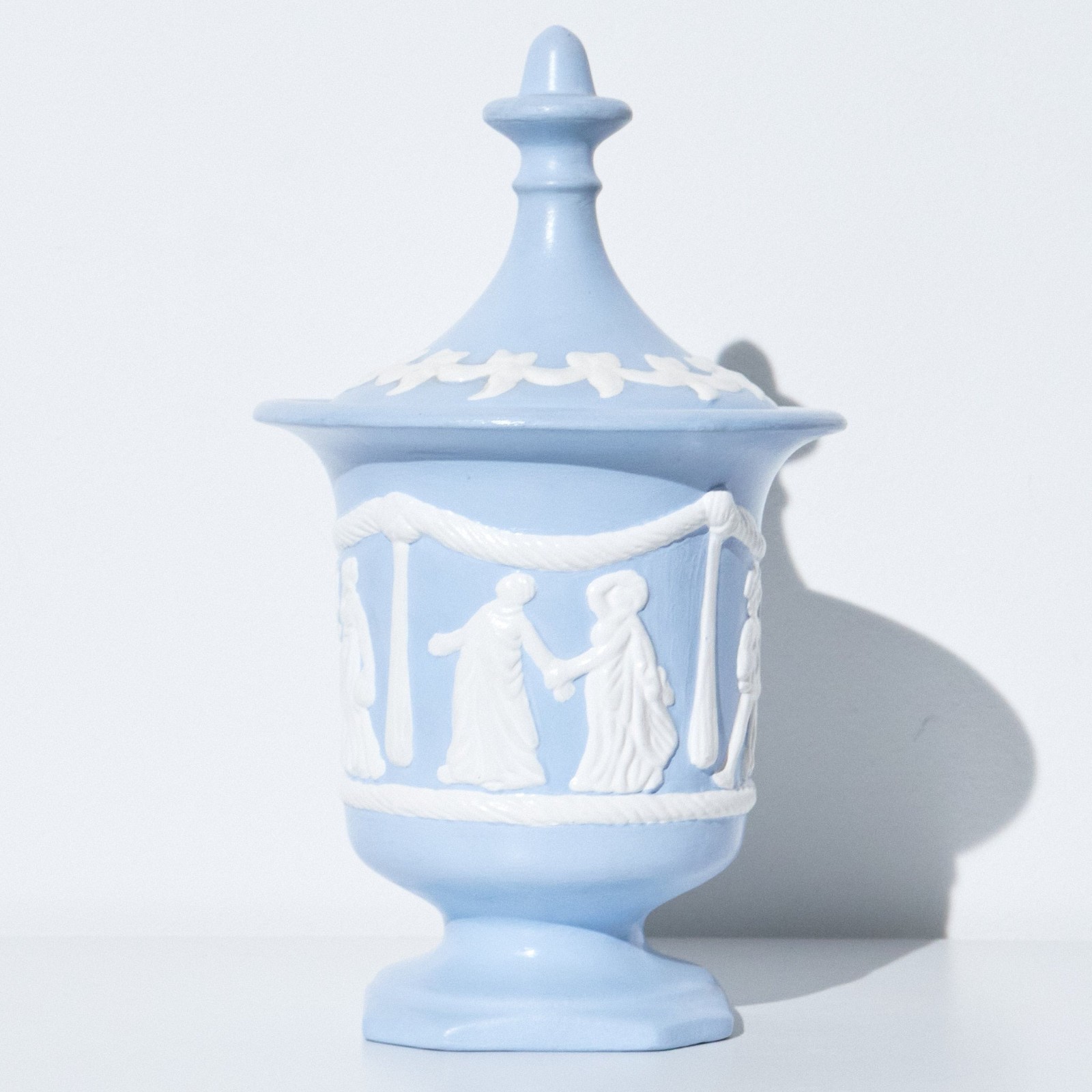 Vintage 1970s Arnels Neoclassical Ceramic Urn w Lid Robin Egg Blue Pottery 10″