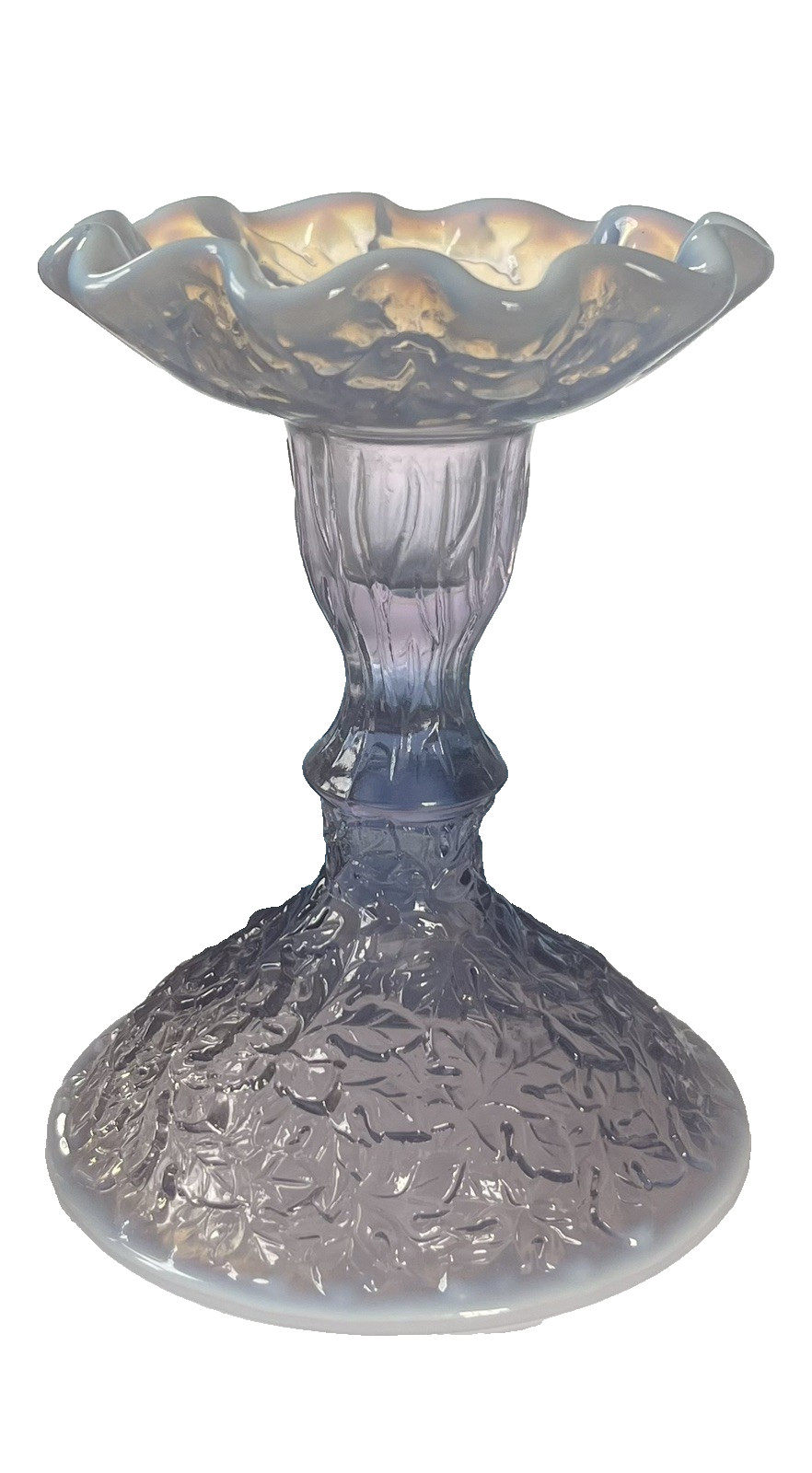 vtg WESTMORELAND GLASS LILAC OPALESCENT BRAMBLE LEAF CANDLE HOLDER exc.
