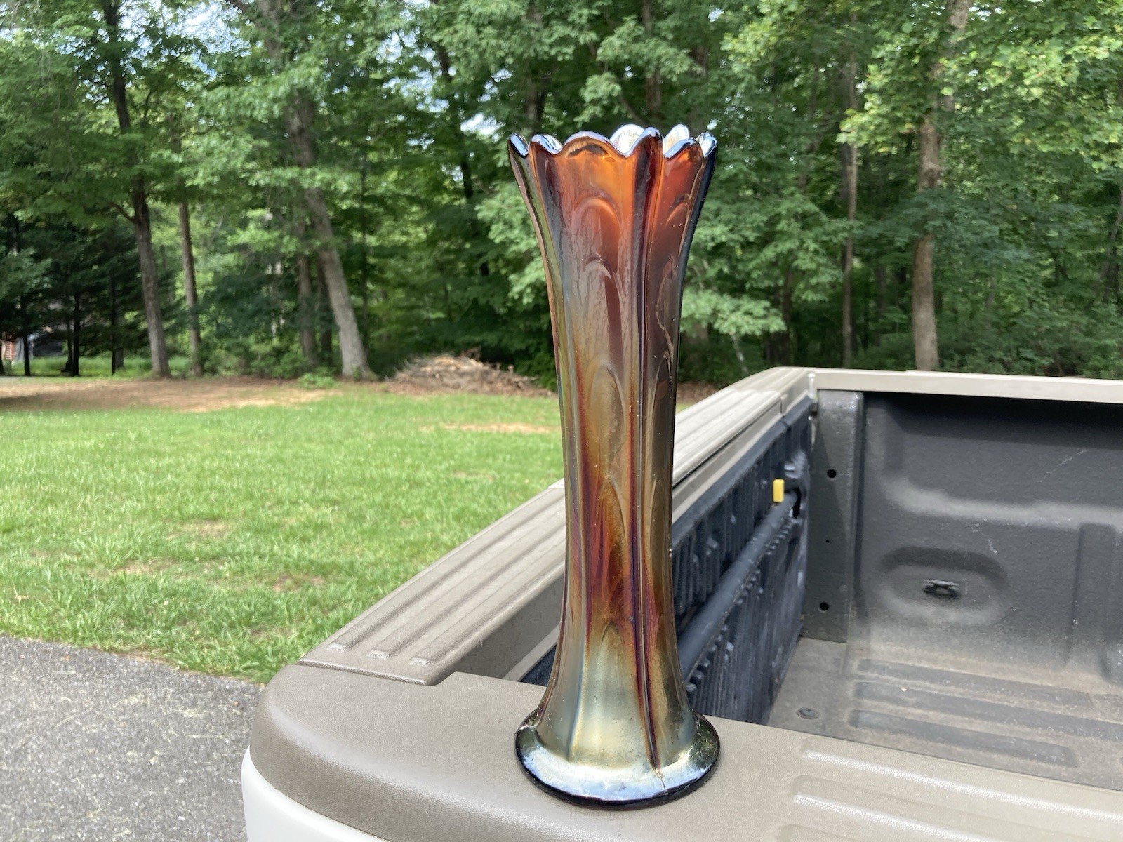 Antique Dugan Amethyst Carnival Glass Vase / Pulled Loops