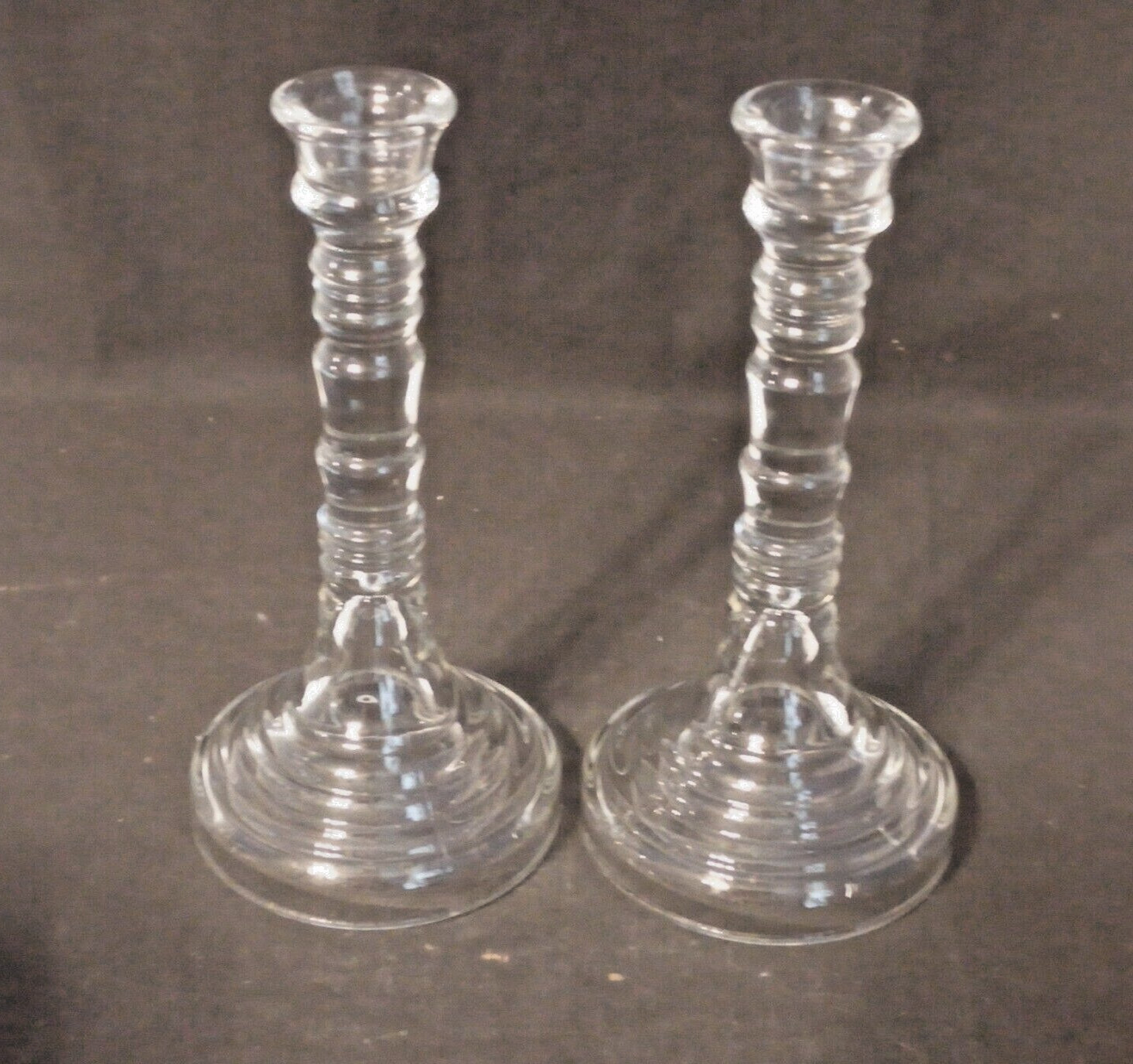 Vtg Pair Homco Windsor 7-5/8″ Clear Glass Candlesticks Candle Holders USA EUC