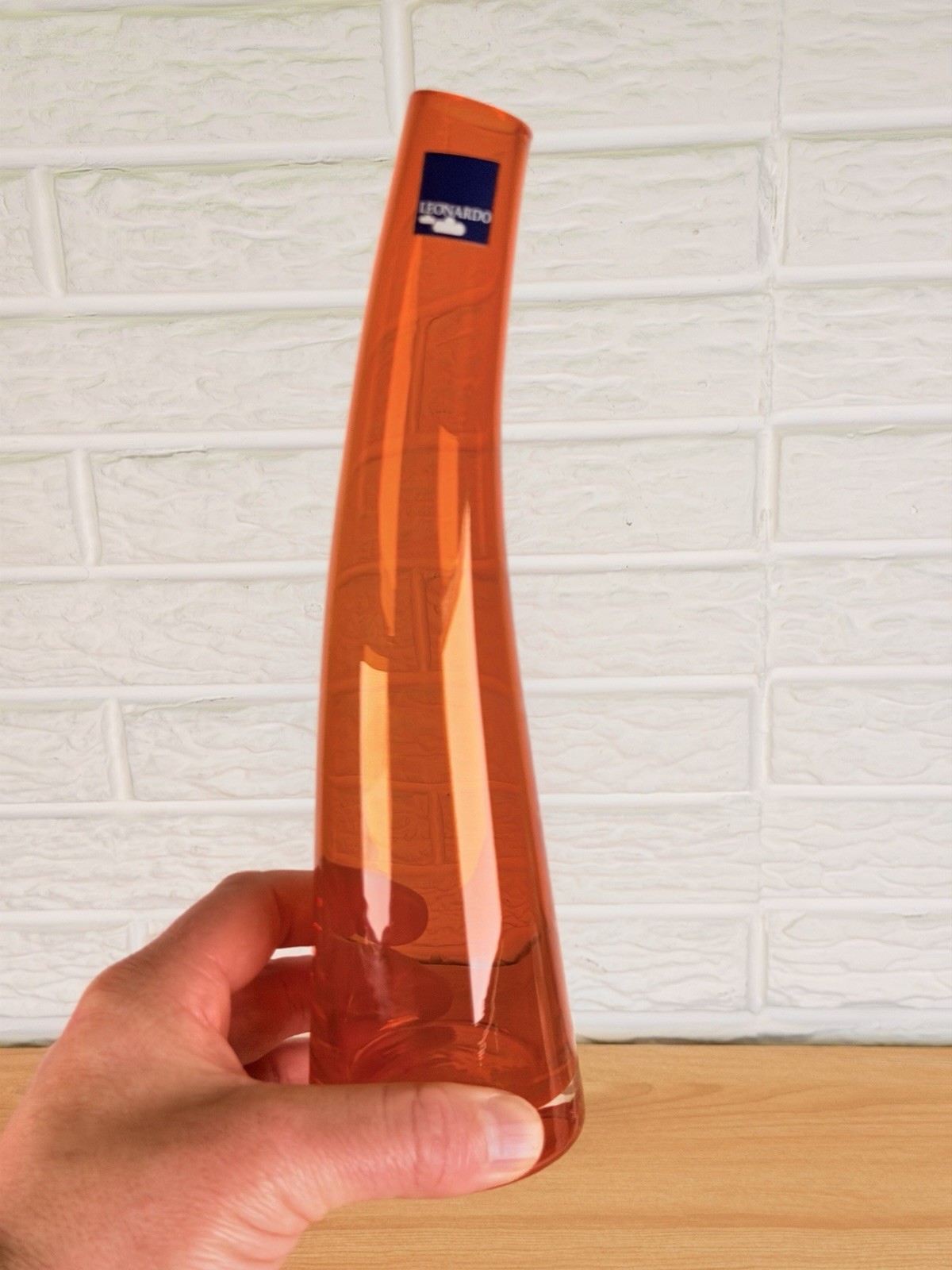 Leonardo Orange Art Glass Bud Vase Curved Modern 10” Germany