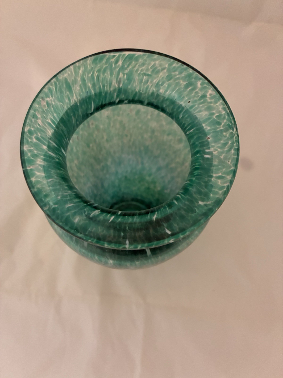Blue Green MCM Art Glass Vase Flared Rim Abstract iridescent Decorative 10 in