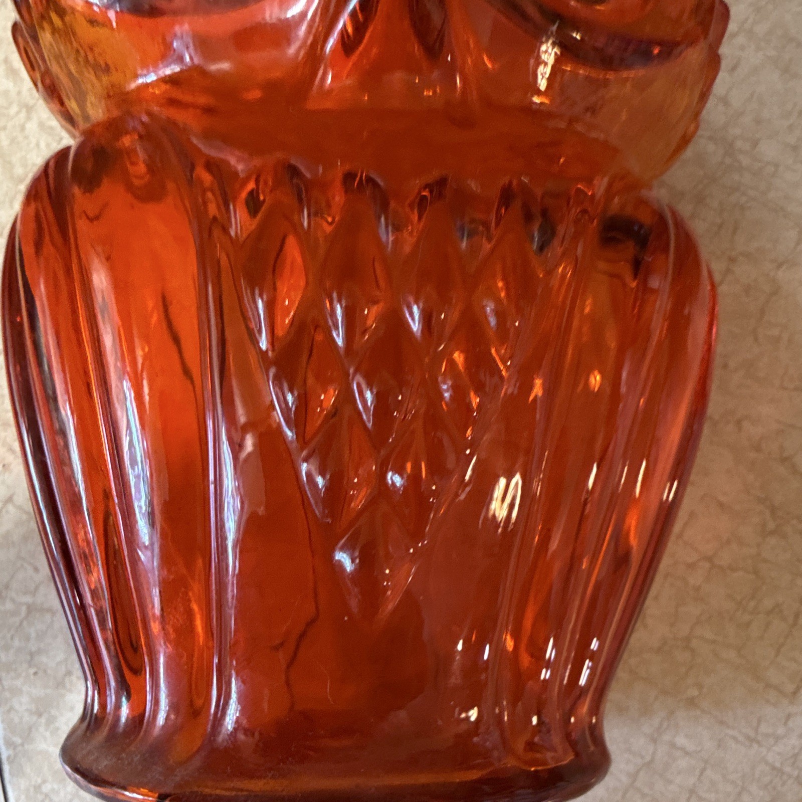 VTG Amberina Owl Bottle Glows Viking Rainbow Red Orange Bird 7inch