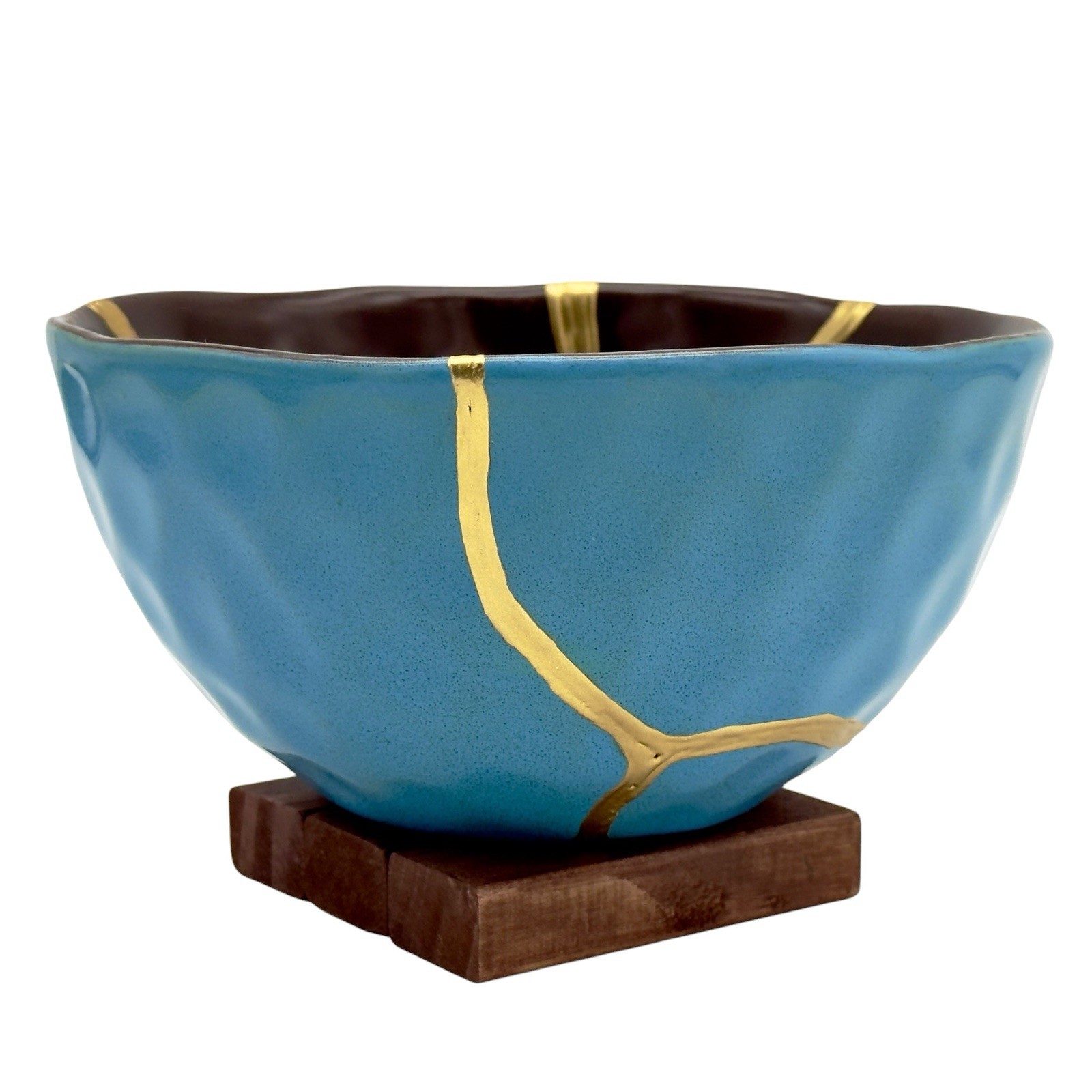 Kintsugi Bowl Honeycomb Blue And Brown Gold Crack Art Personal Growth Gift