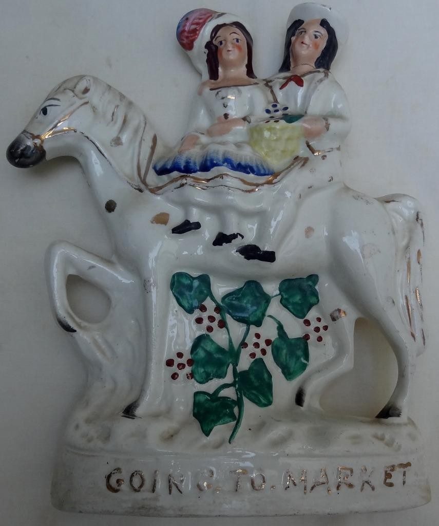 Antique Staffordshire Flat Back Figures Going To Market & Returning Home