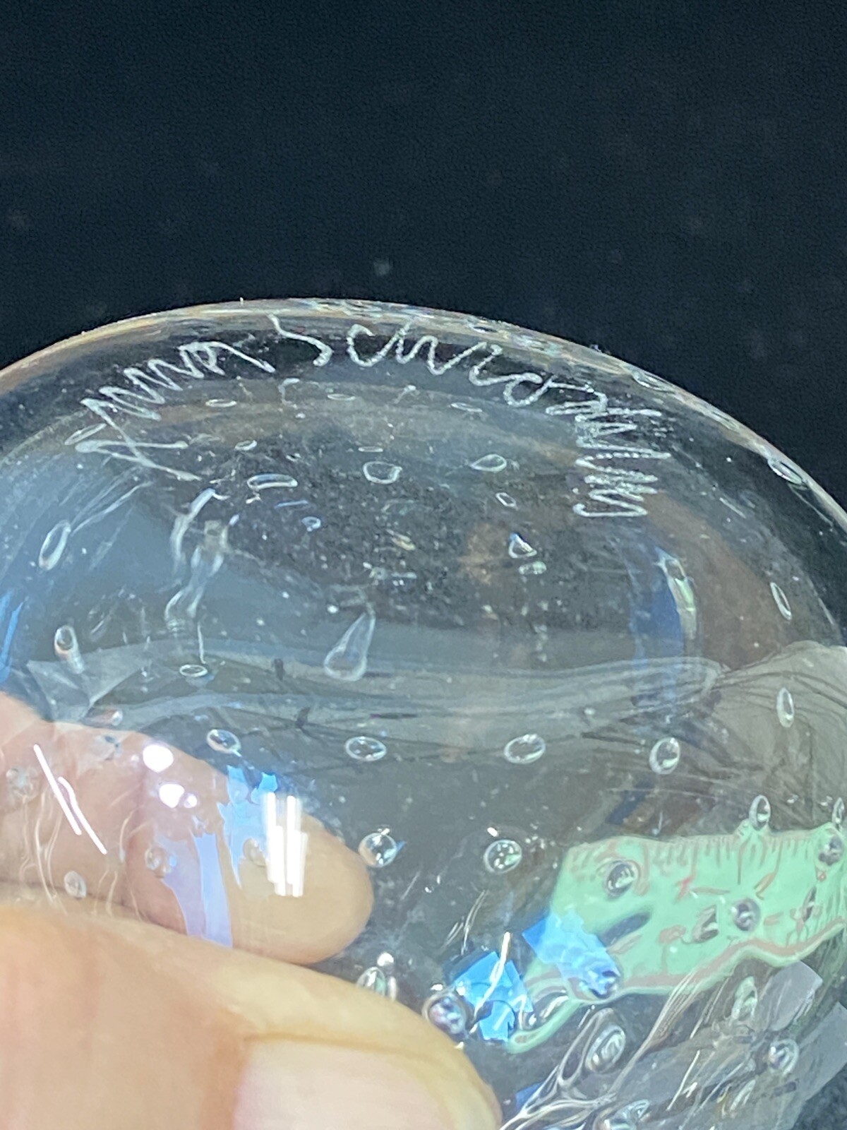 Beautiful Clear Glass Blown Bubble Vase Signed Anna