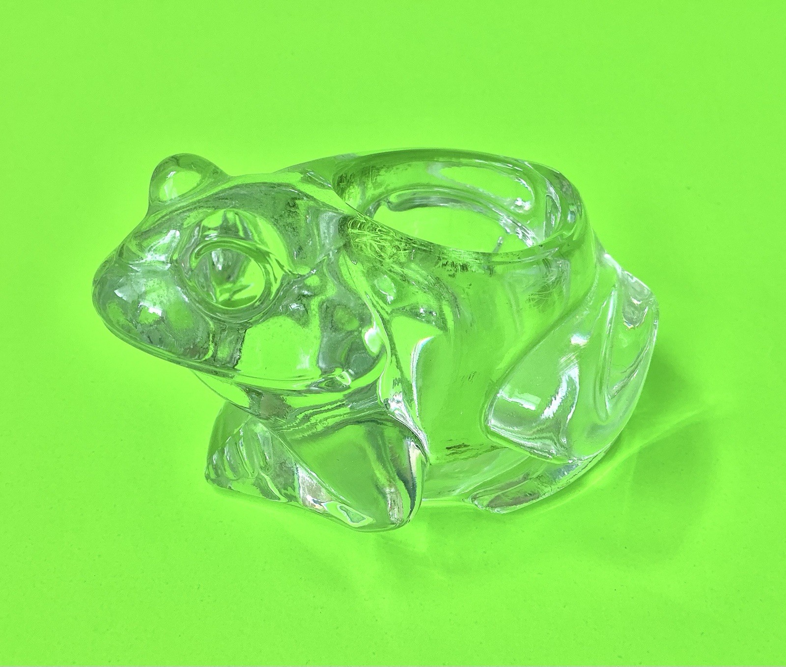 Frog Candle Holder Clear Glass Indiana Glass Votive Vintage 1990s