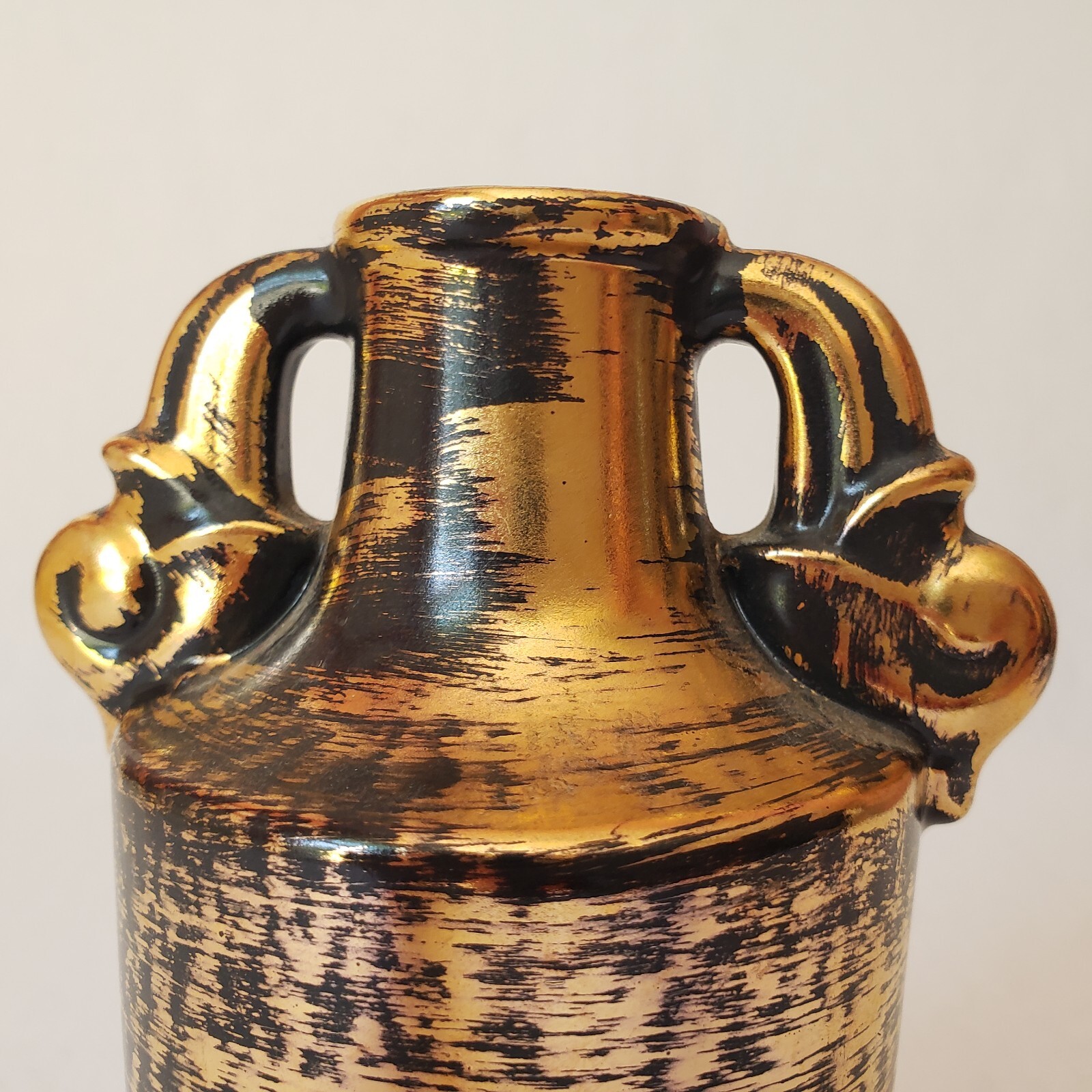 Stangl Pottery Black Gold Vase #3113 Hollywood Regency Style Orig Sticker 5.5″