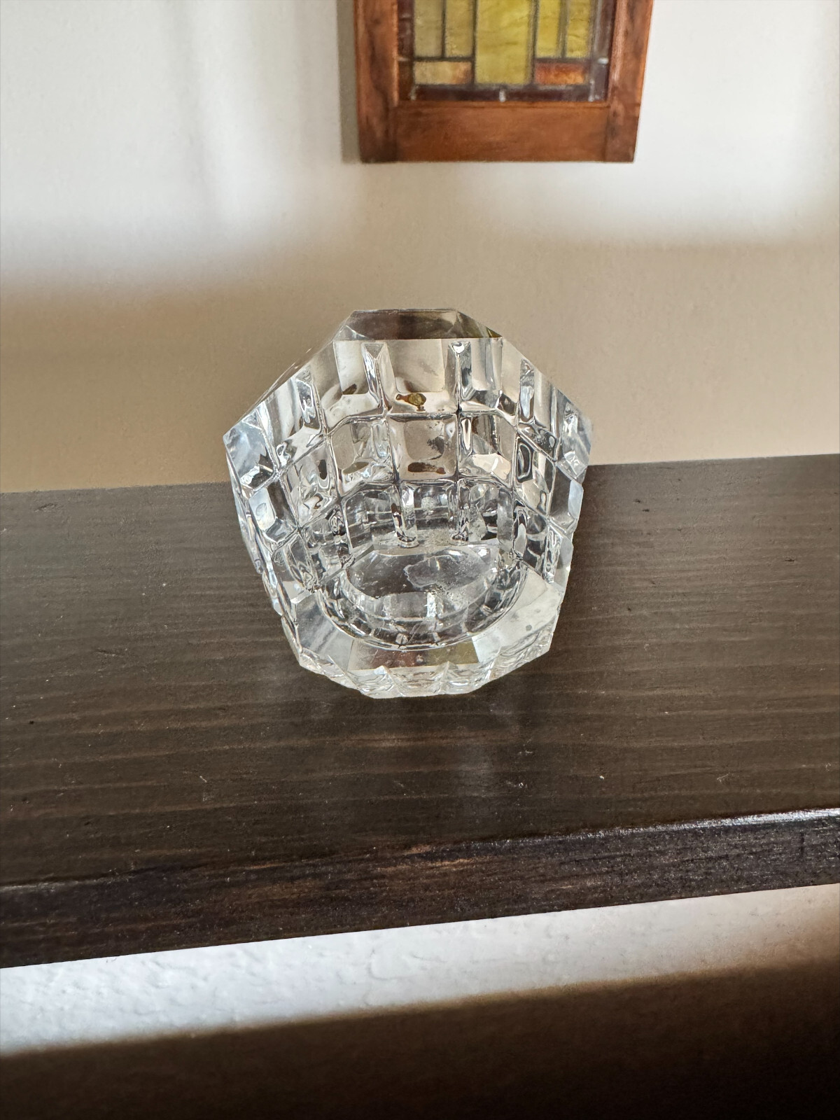 Vintage Faceted Crystal Candle Holder Octagon Cut Tealight Votive Holder 2.5#