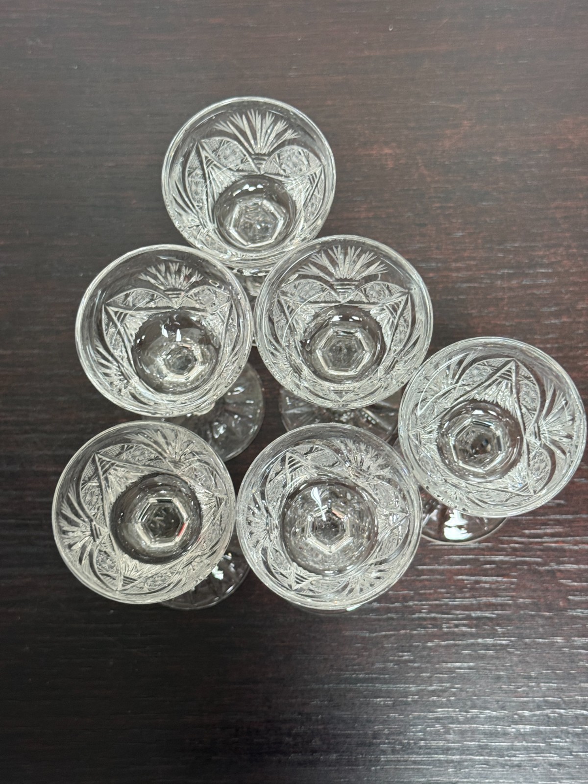 Set of 6 Bohemia Crystal Cordial Port Wine Glasses Faceted Stem Hand Cut Clear