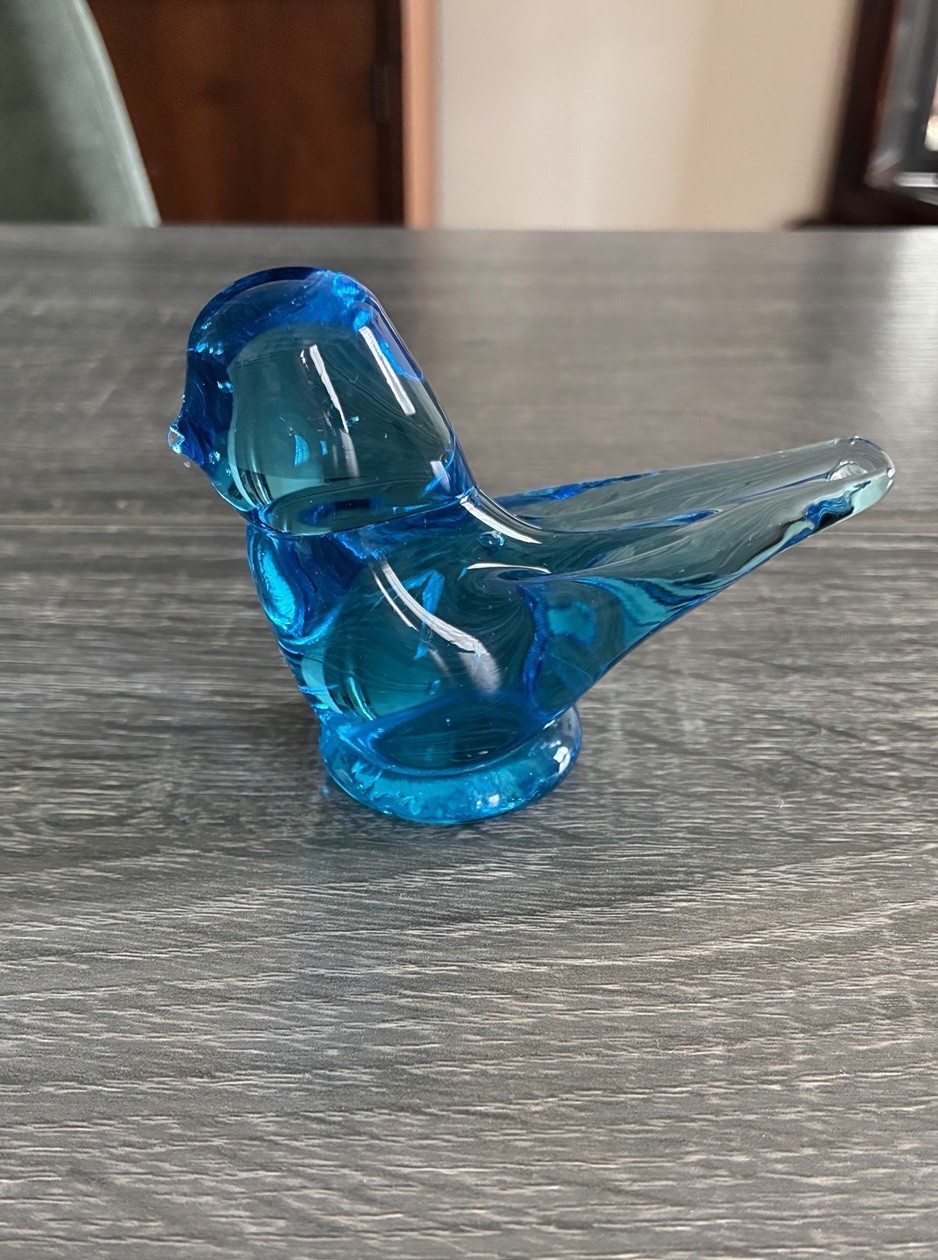 Vtg Ron Ray 1991 Signed Glass Blue Bird Of Happiness 4” Figurine