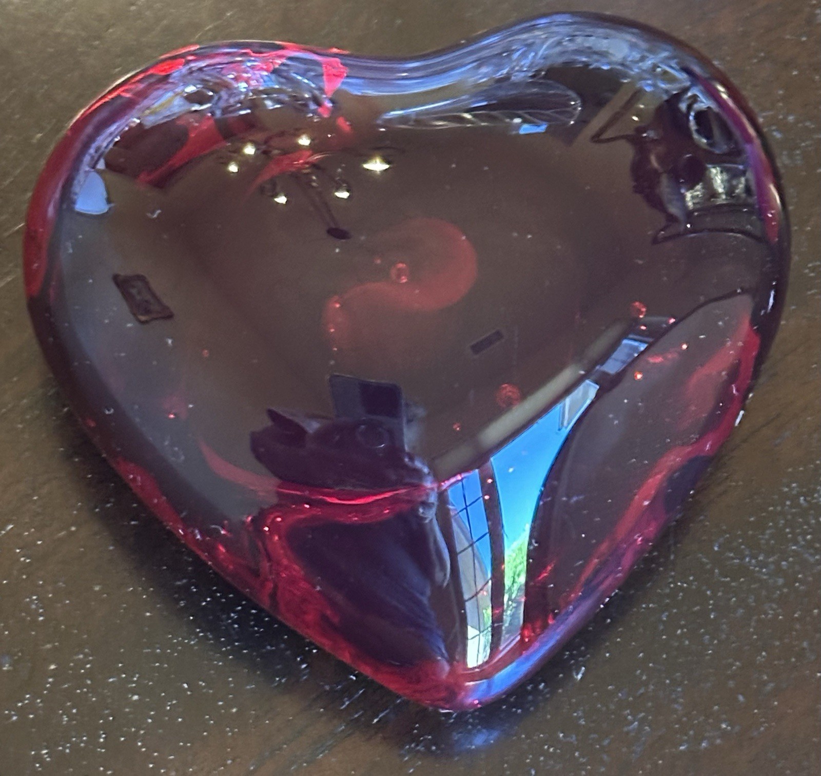 Crystal Deep Red Heart Shaped 3″ Heavy Paperweight “Share the Love”