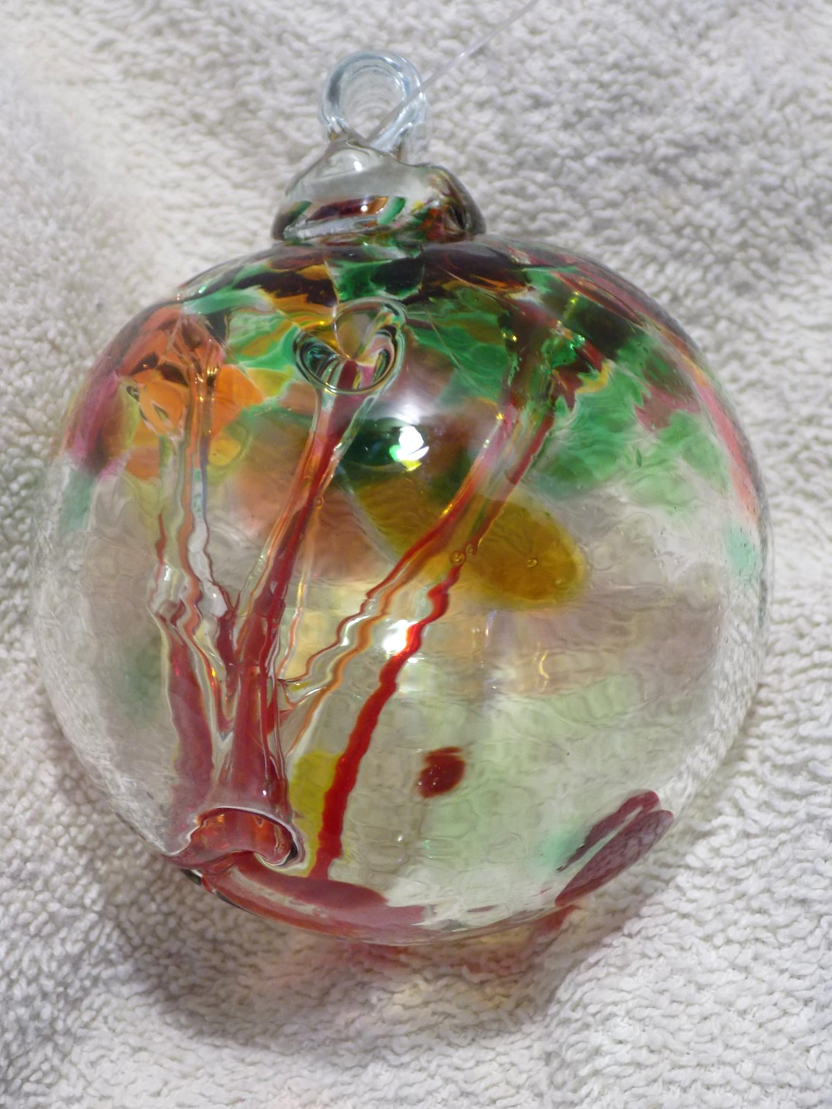 Hand Blown Art Glass Tree of Life Round Orb Ball Ornament Multi Colored