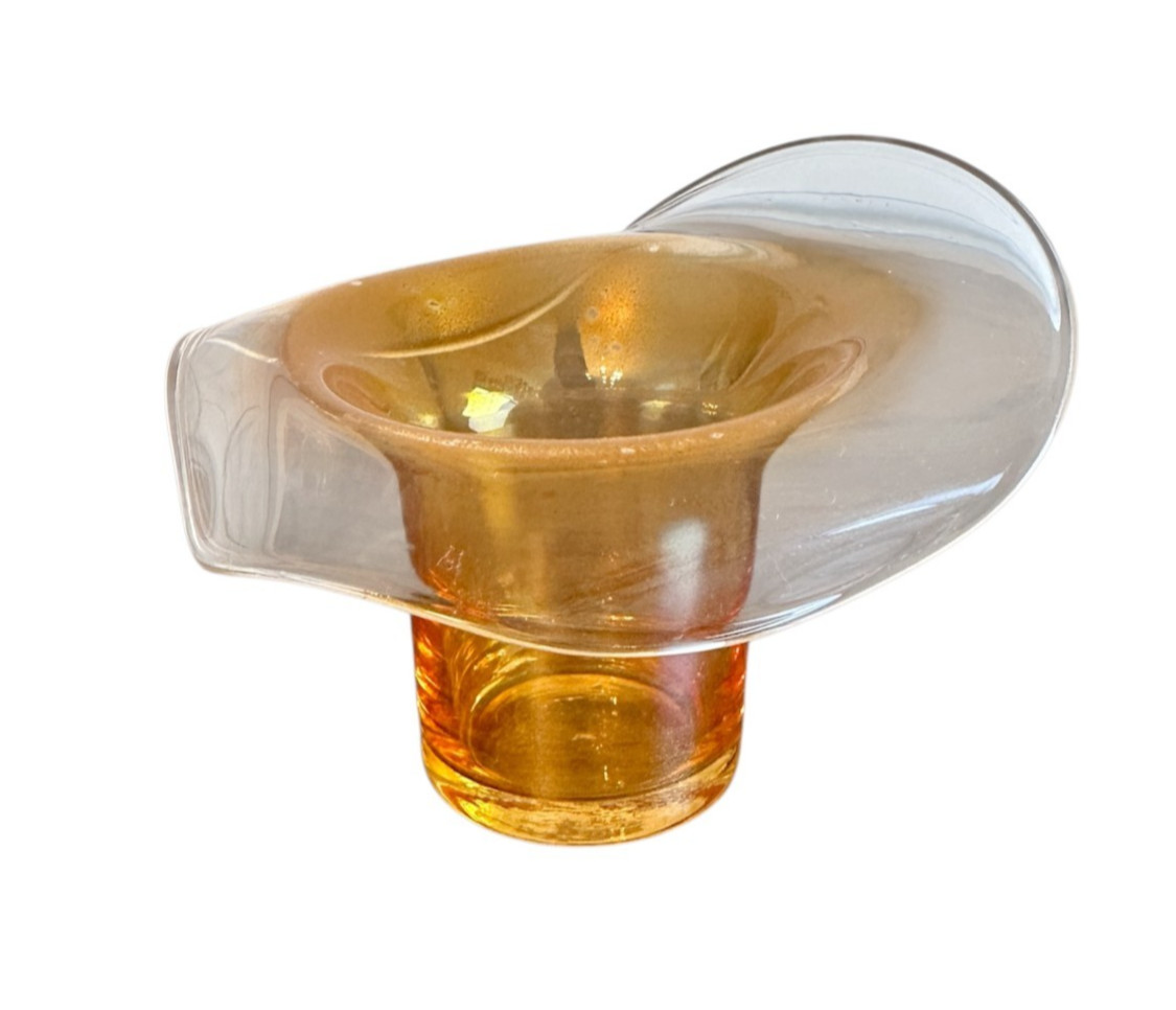 Vintage Hand Blown Glass Top Hat Glass Art Peach Orange Toothpick Match Holder