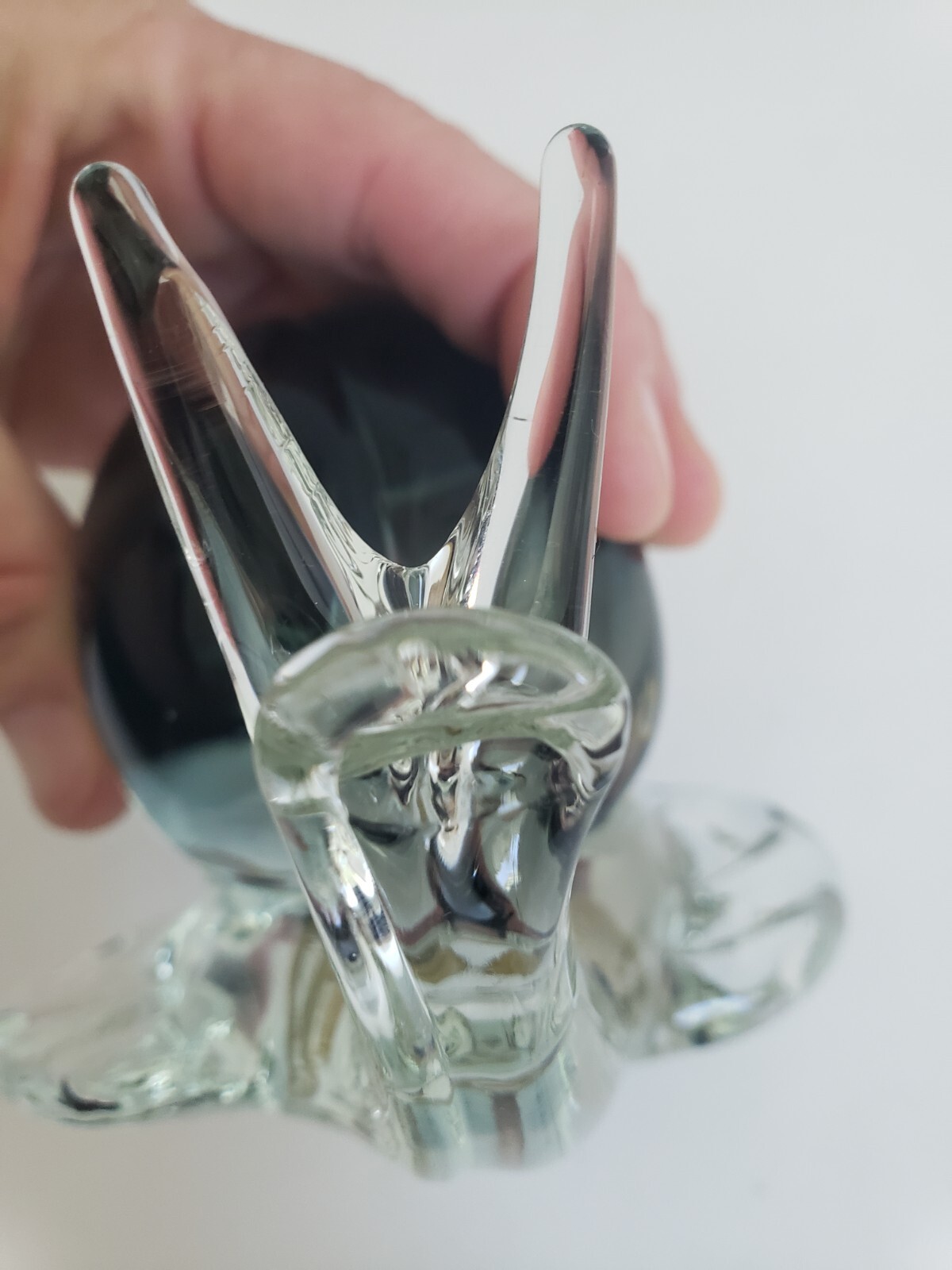 Vintage Art Glass Murano Smokey Gray Clear Snail Figurine 6×4 V Nason w/ Sticker