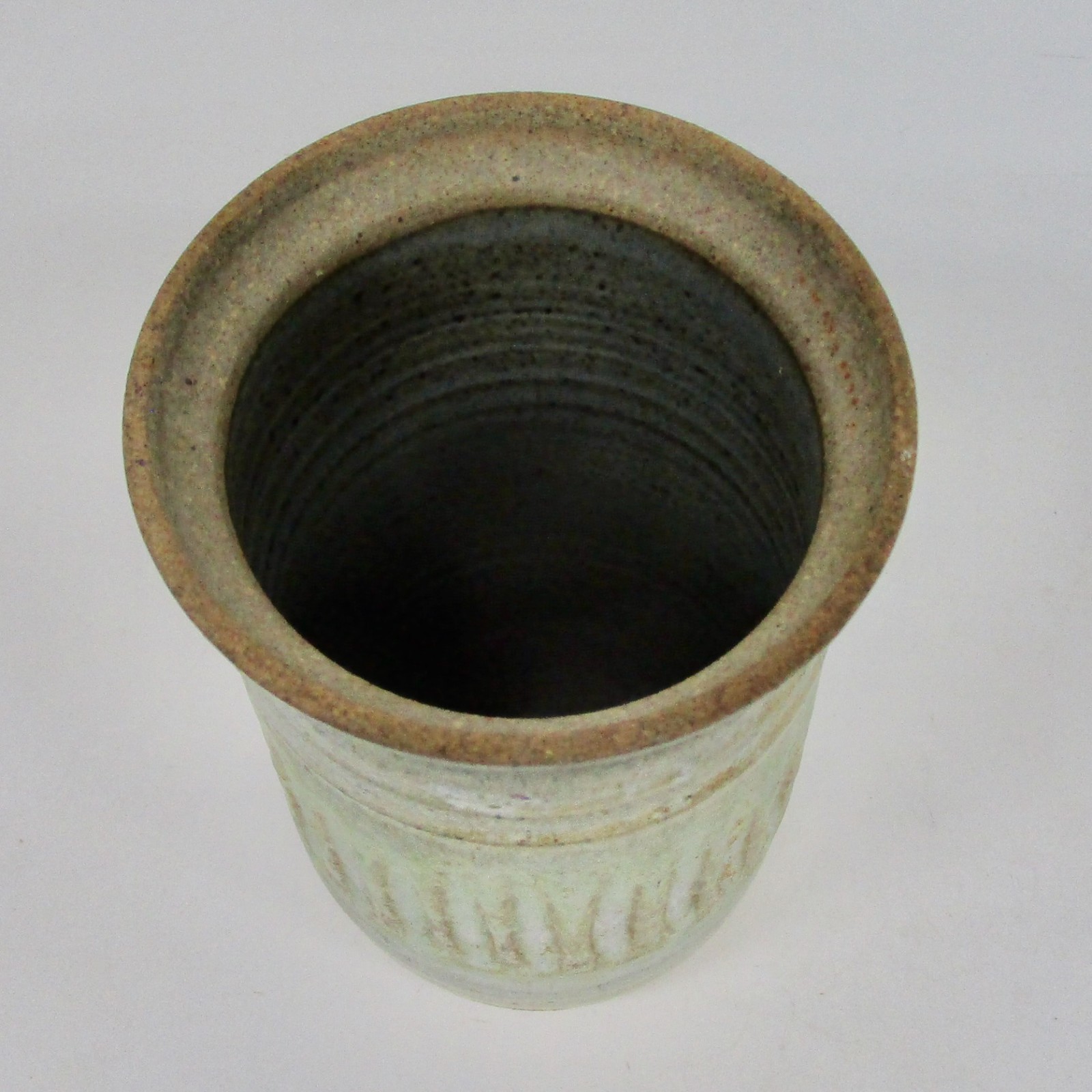Art pottery small vase blue green matte finish 5 1/4″ textured surface hand made