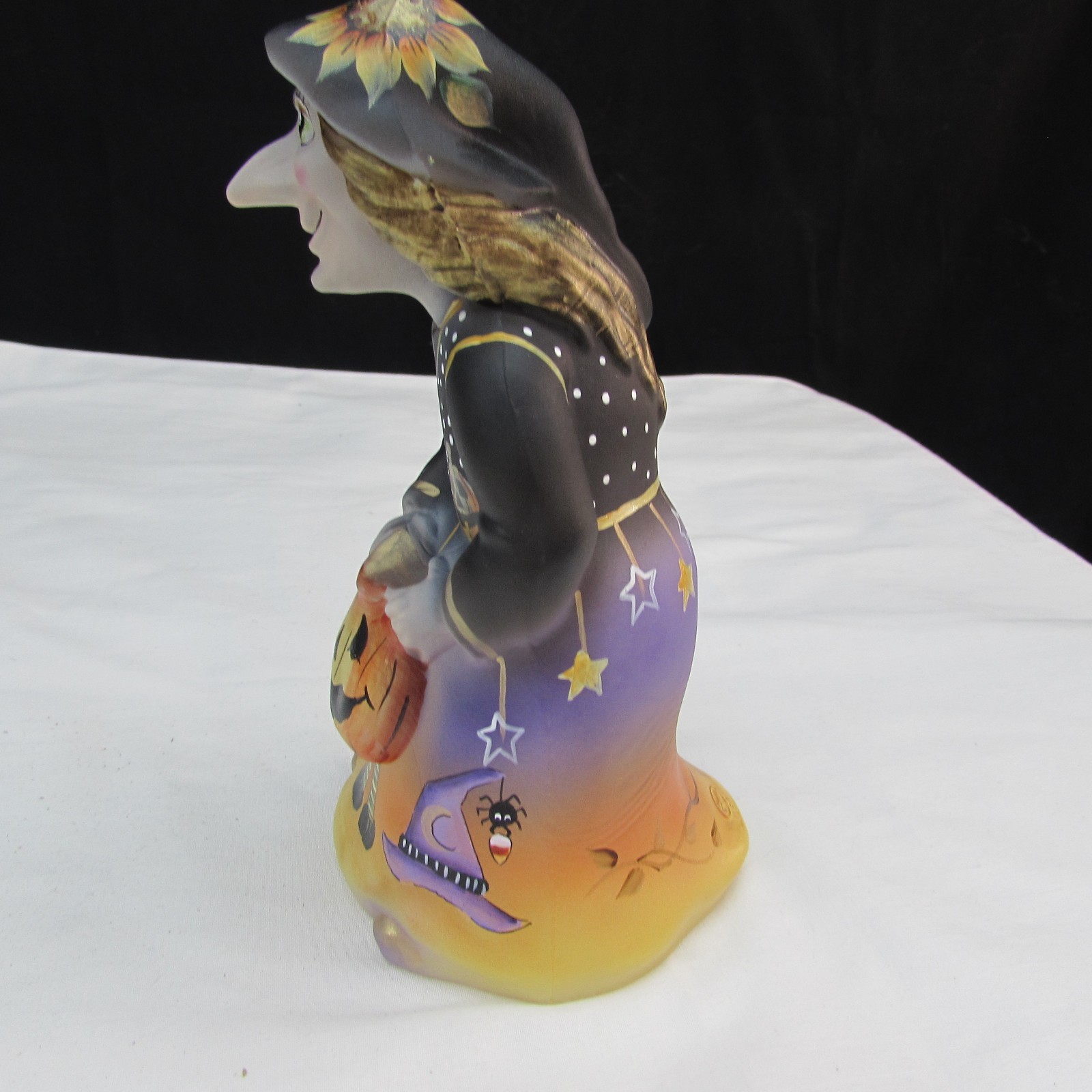 Fenton Opal Satin GSE Halloween Pumpkin Hand Painted Witch LE 2018 M131