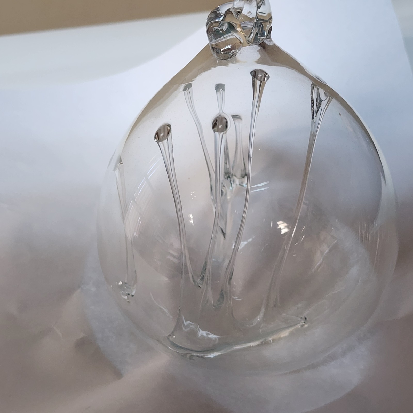Vtg Parise Vetro MCM Clear Art Glass Hand Blown Dripping Strands Round Ornament