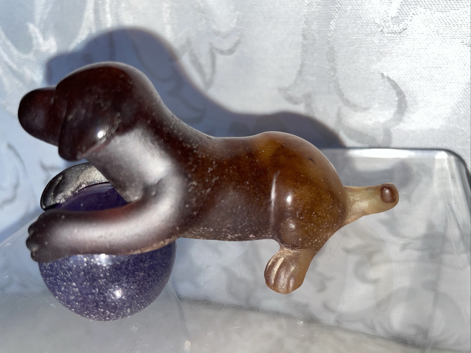 Daum Pate De Verre Puppy With Ball Figurine- Mint Condition