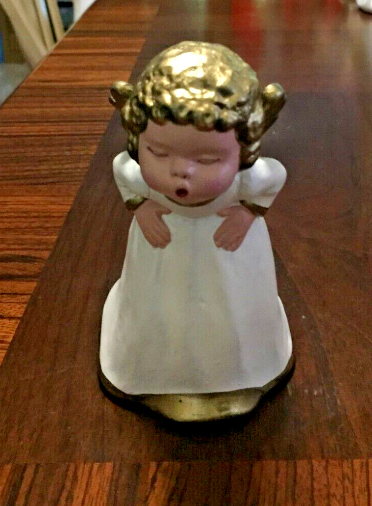 Vintage Germany Ceramic Angel Kissing with Christmas White & Gold 5 1/2×4 5/16in