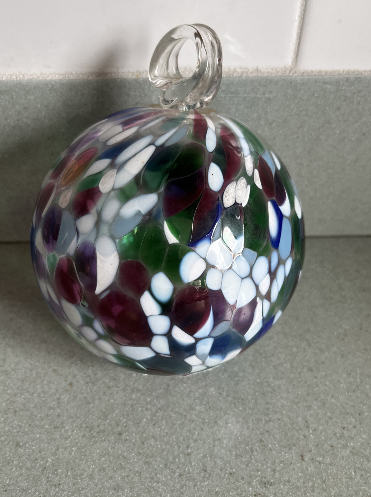 HANDCRAFTED Blown Glass FRIENDSHIP Beautiful Multicolor IRIDESCENT ORNAMENT