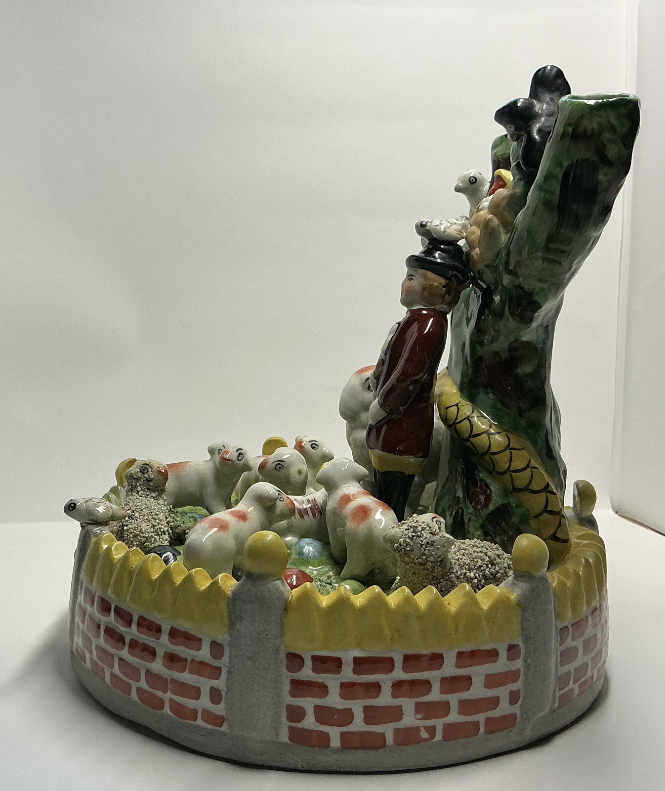 Vintage Staffordshire style Spill Vase Menagerie Shepherd Snake Bird Figurine