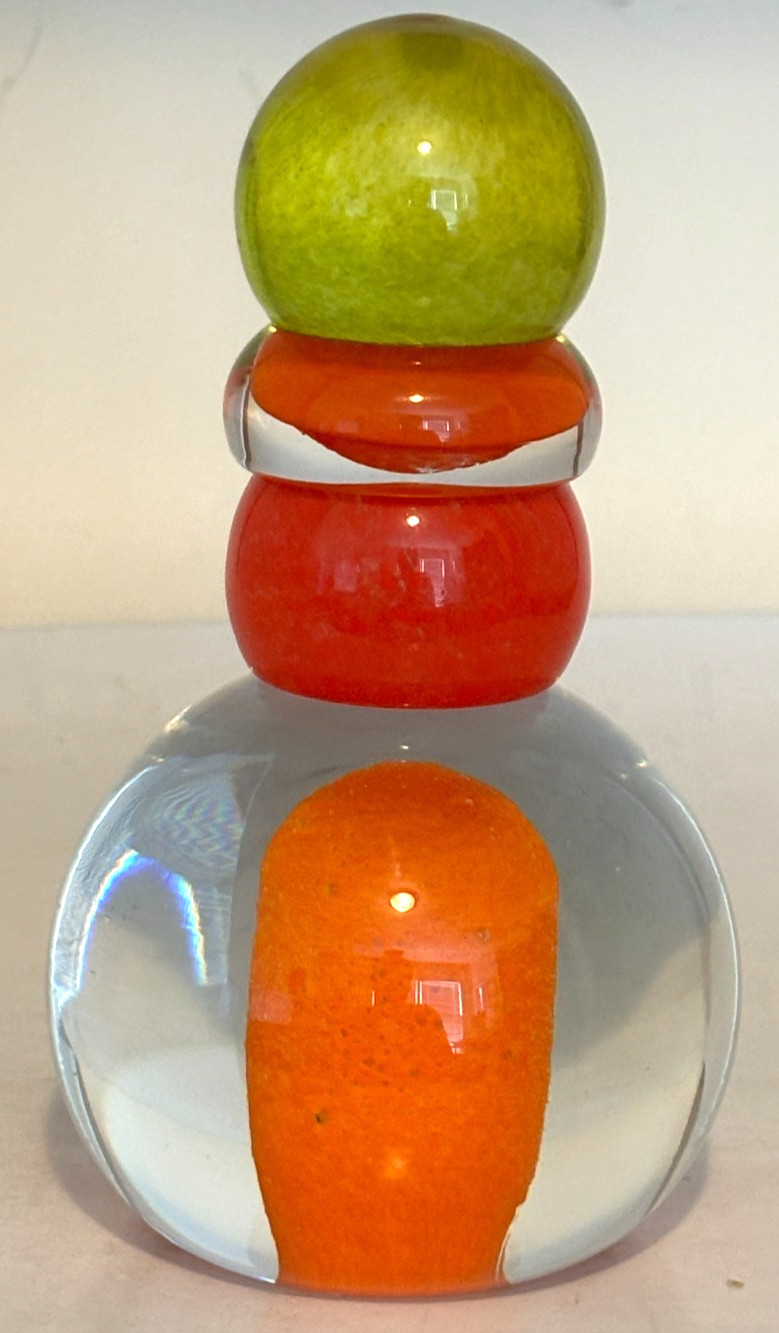 Rony Plesl Czech Art Glass Sculpture Paperweight Signed Orange Green