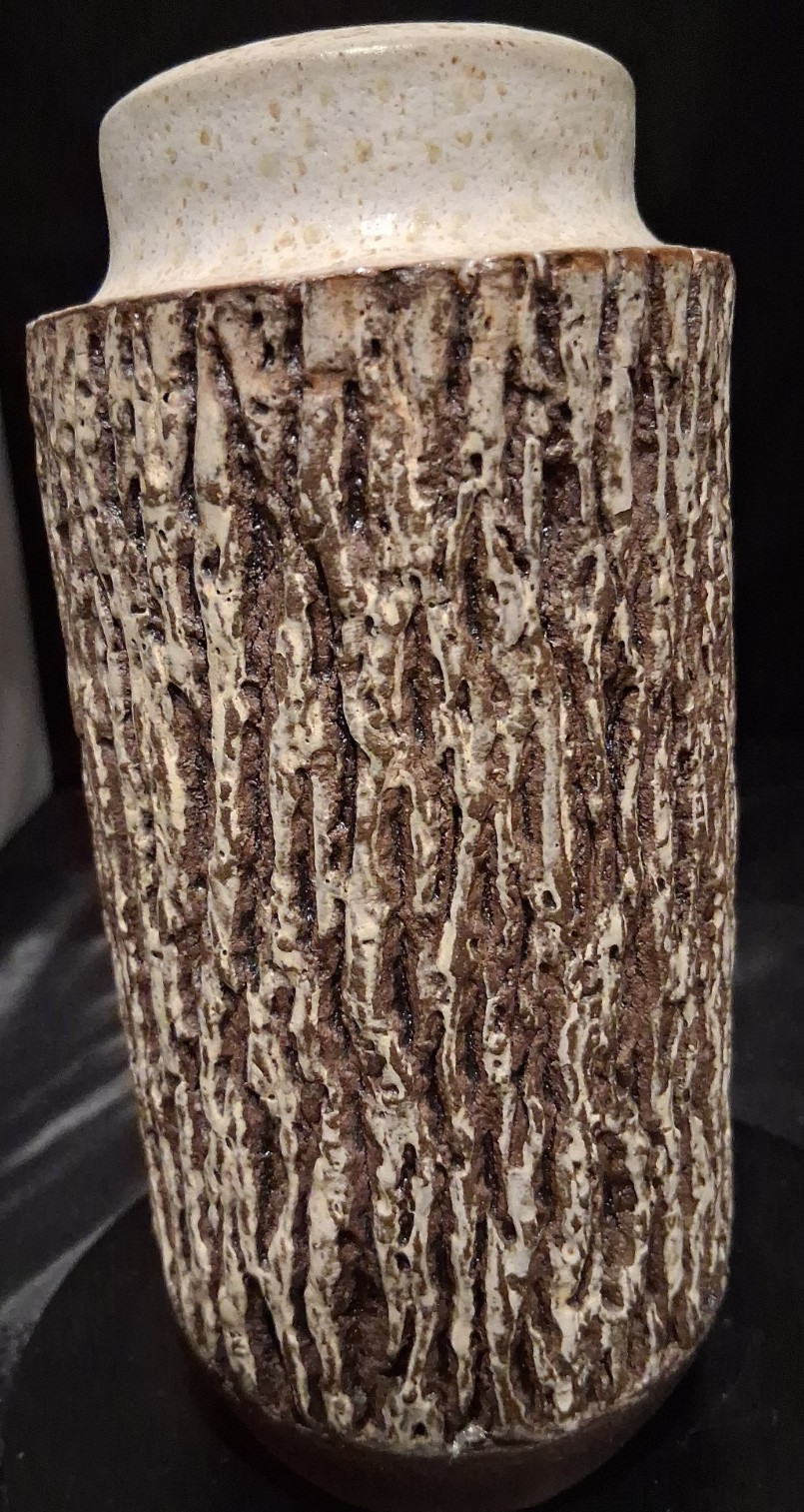 Studio Pottery Mid-Century Modern Lava Glaze Pottery Vase, Brown/ White