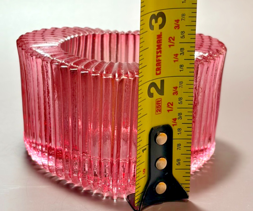 VTG Anchor Hocking Pink Ribbed Heart Votive Candle Holder Heavy Seamless 3 Feet