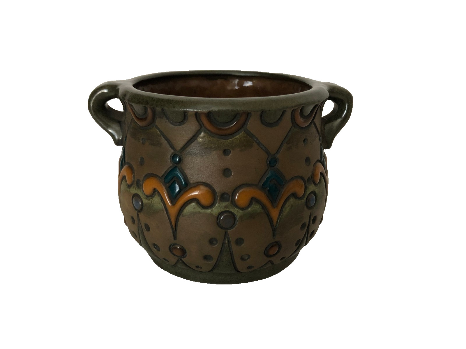 Amphora Turn Teplitz Austria Art Nouveau Pottery 3.23″ Cachepot ca: 1900-1919