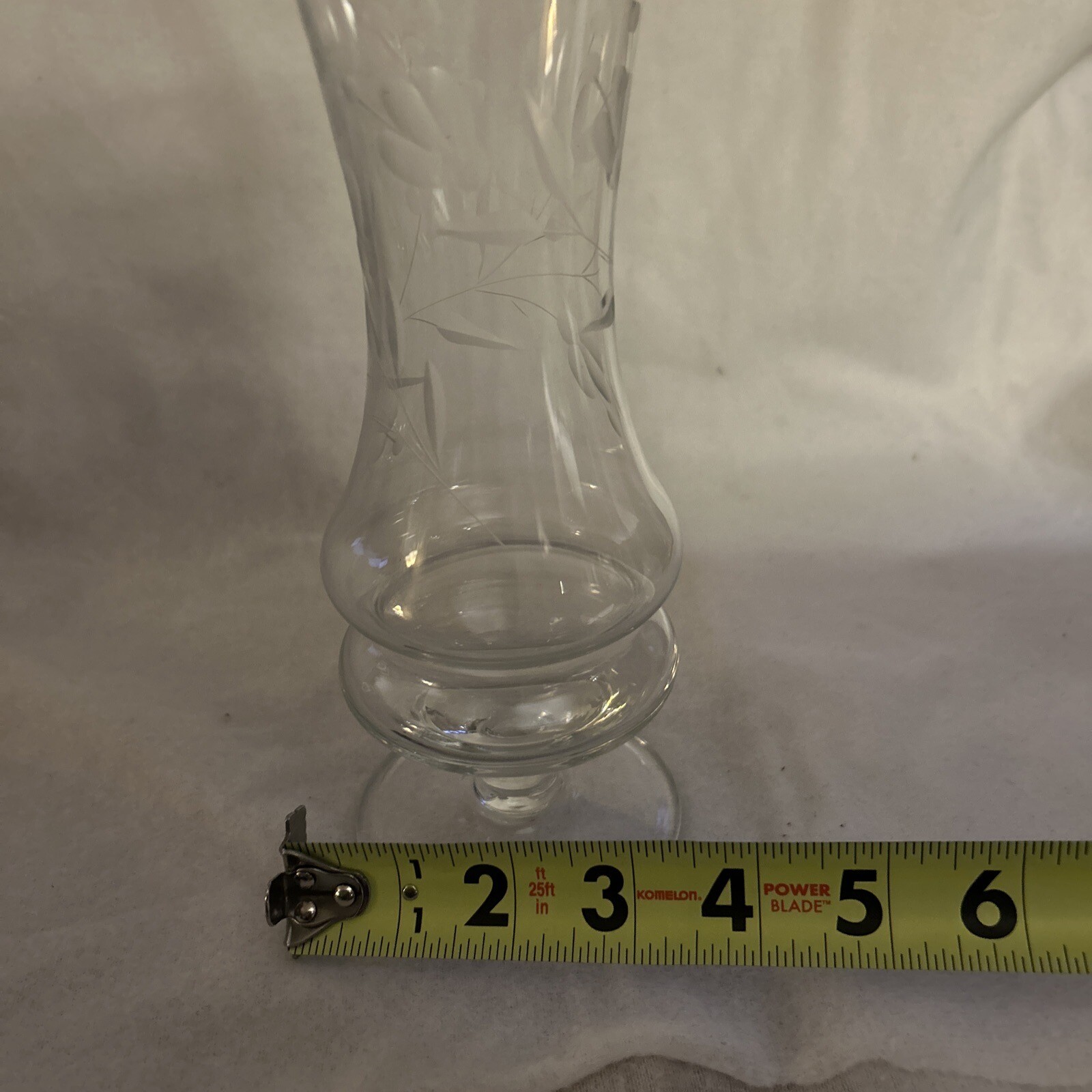 Krosno Poland Clear Flower Etched Glass Vase InDent Design Original Seal