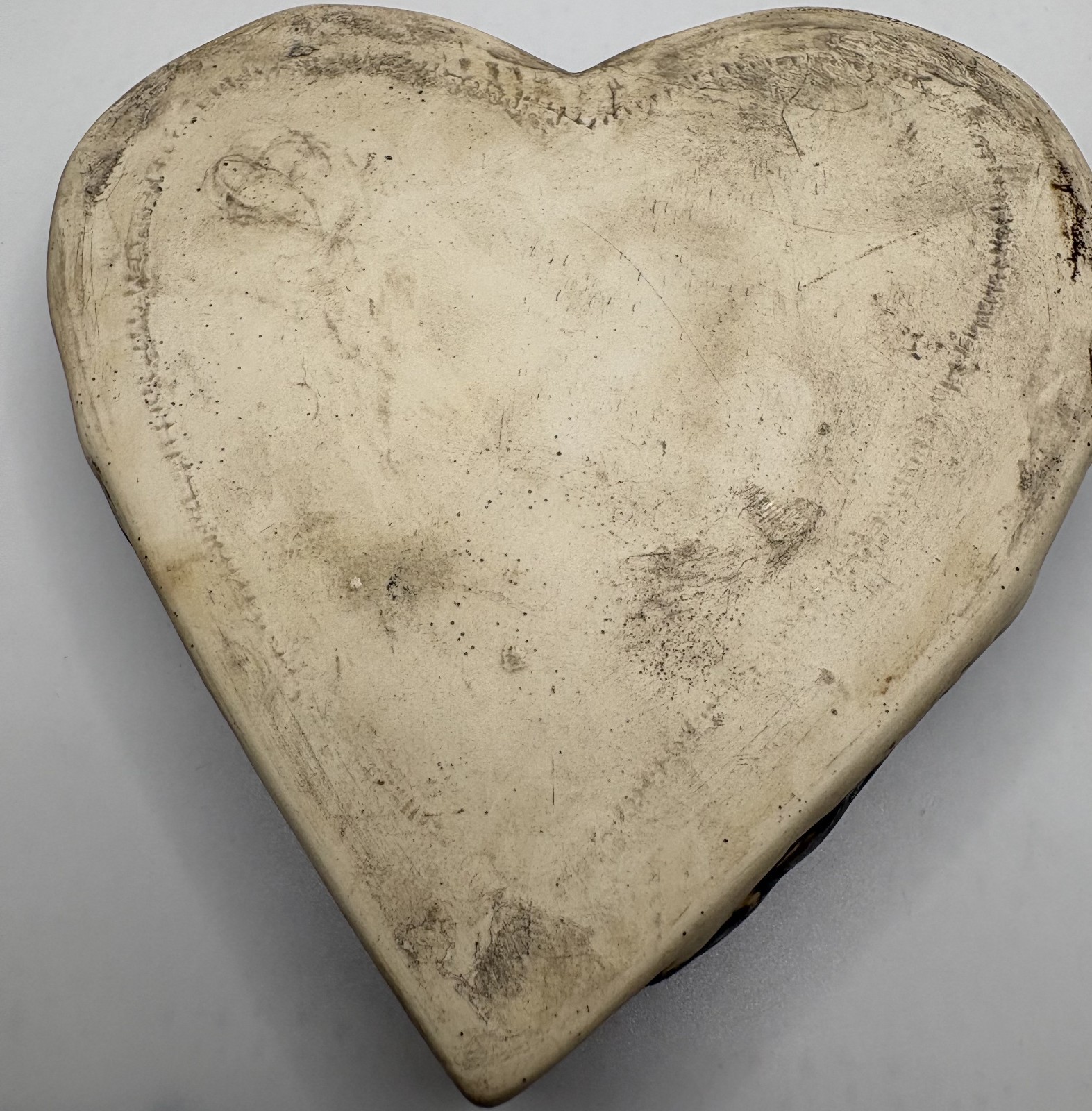 Heart, 5 1/2 X 5 1/2 inches, 1 inch deep,black and white, ceramic, crackle glaze