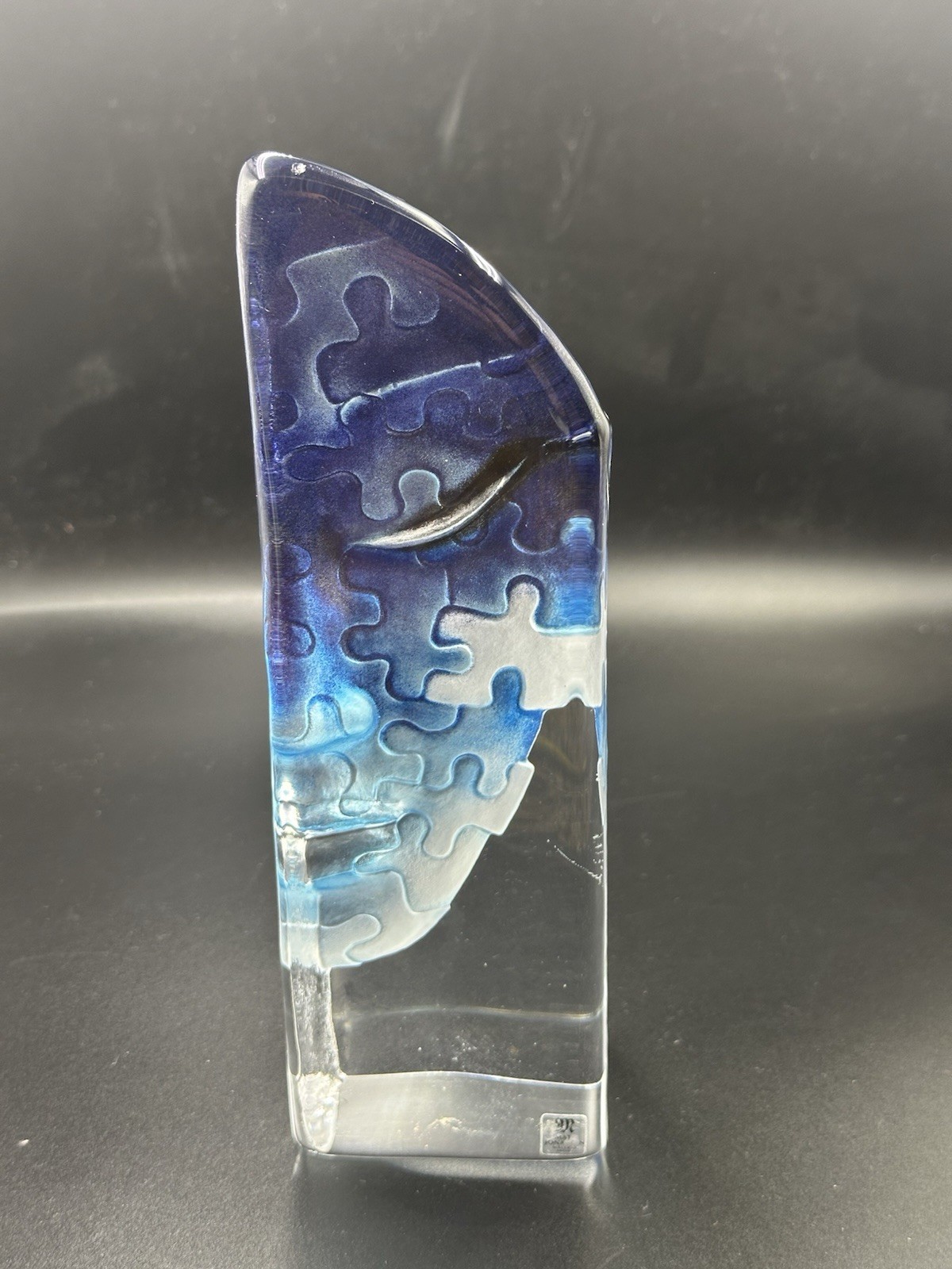 Mats Jonasson Målerås Sweden “Puzzle” Masq Crystal Face Glass Sculpture Signed