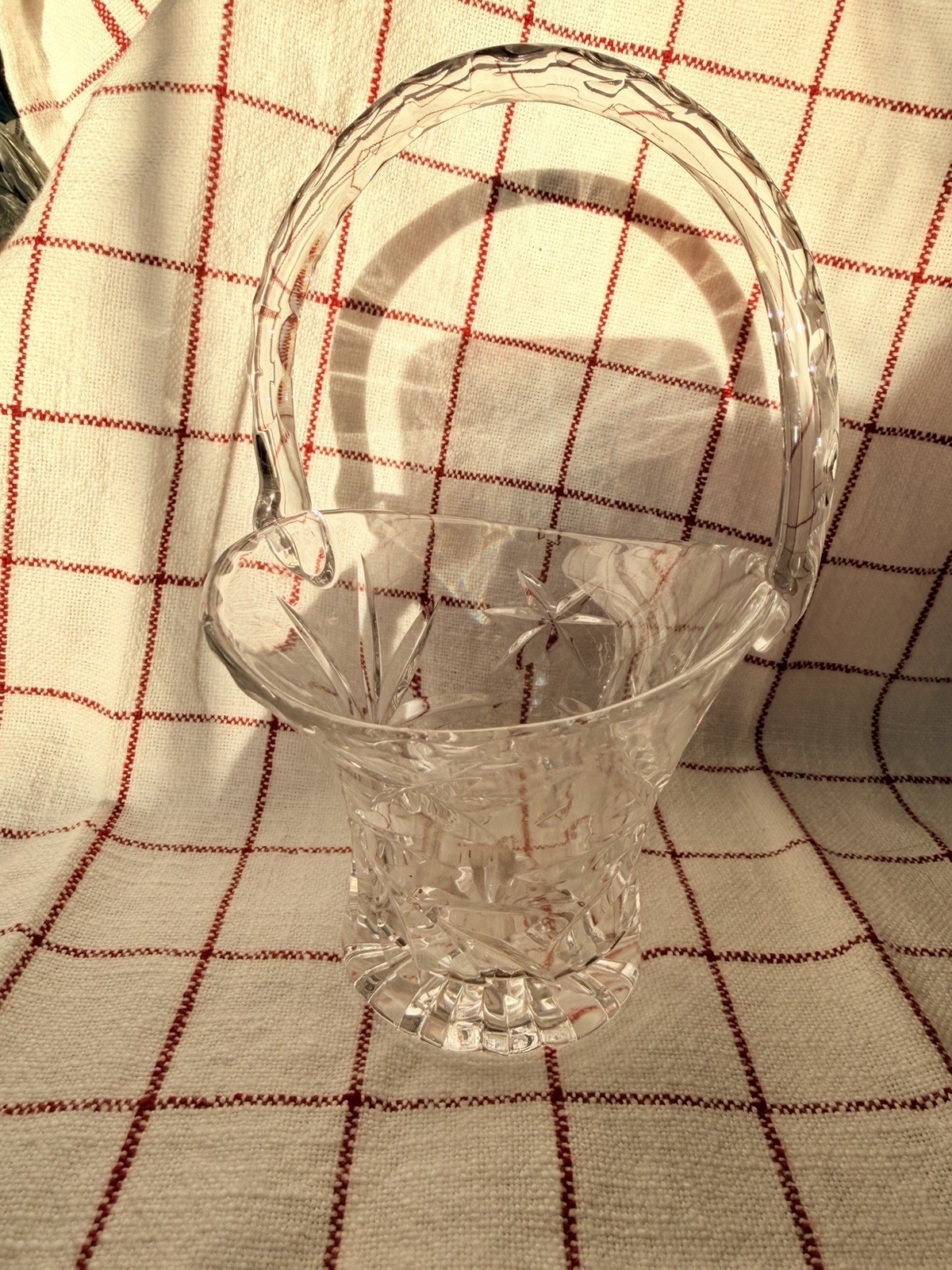 Vintage Cut Glass Basket With Handle. Excellent Condition