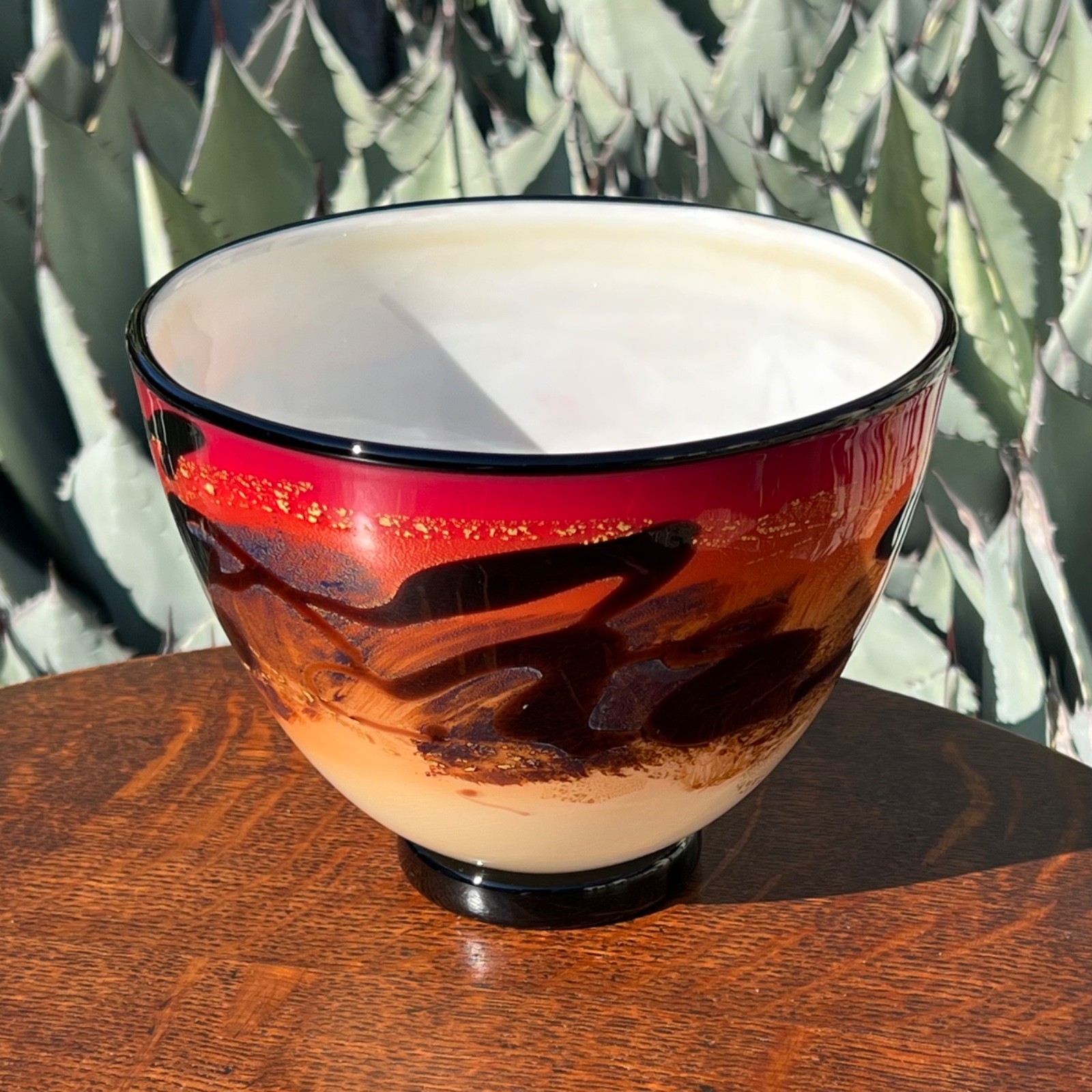 NOUROT STUDIO ART GLASS FOOTED VASE BOWL BENICIA CALIFORNIA OPEN MOUTH FORM