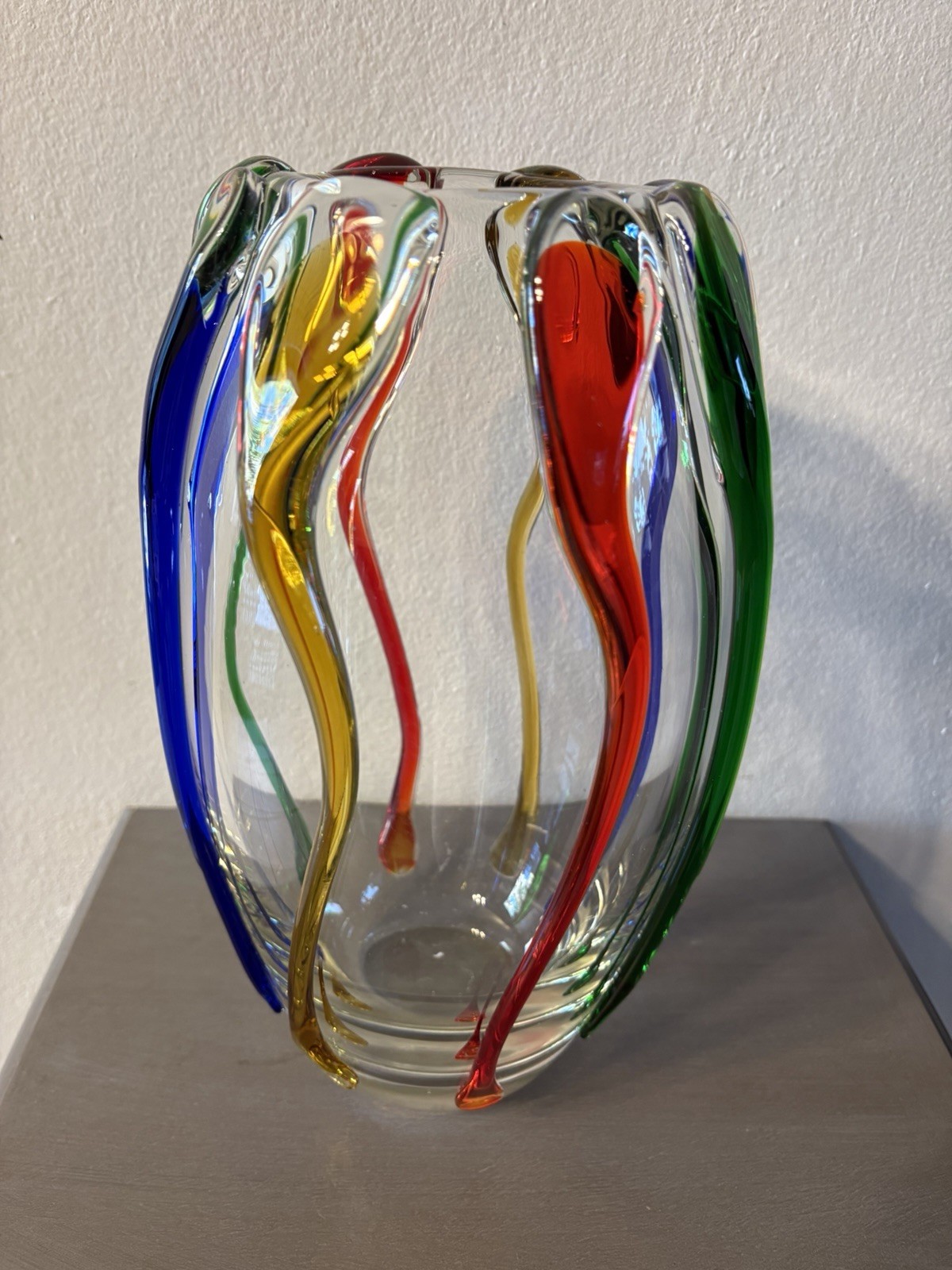 Design Guild Poland Turino Multicolor Hand Blown Heavy Art Glass Vase 11.5