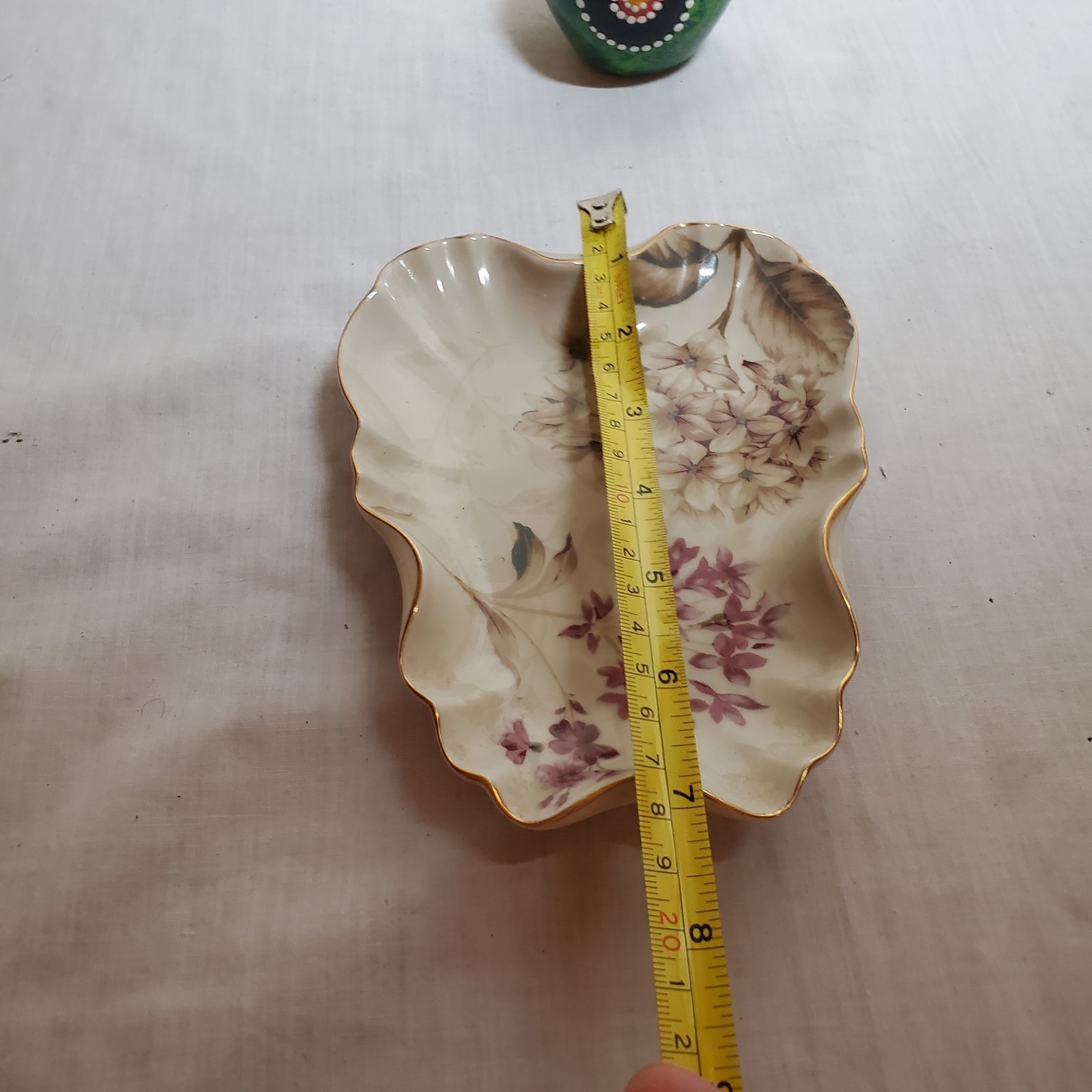 Vtg Limoges Gold Trim Ceramic Porcelain Ashtray Trinket Dish Flowers 6.5″