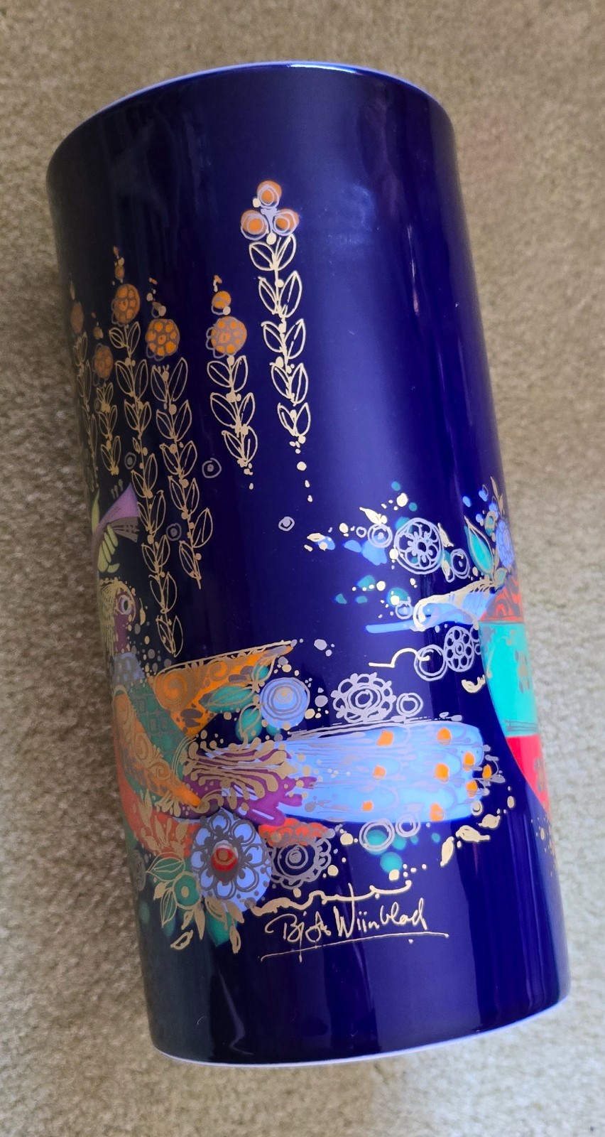 Rare Bjørn Wiinblad Rosenthal Studio-Line Porcelain Vase 9.75” Cobalt Blue