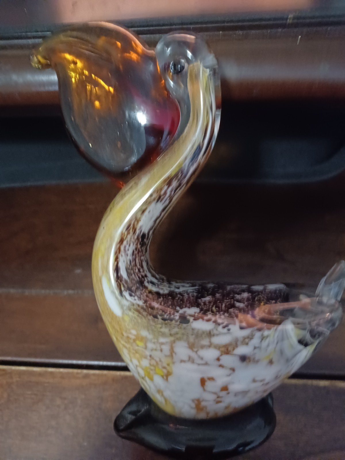 Vintage Hand Blown Art Glass Pelican Figurine Multicolor Murano-Style Decor EUC