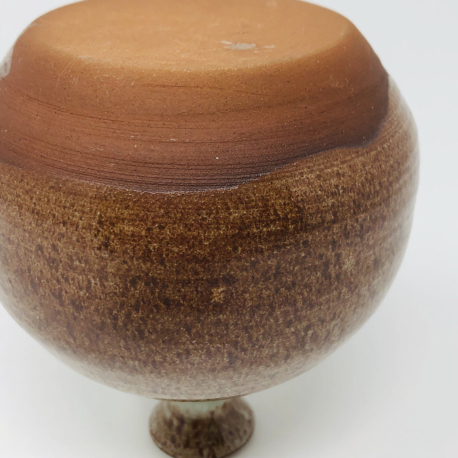 Studio Pottery Weed Pot Vase Green Brown Speckled Artisan Signed Taylor 4.5″