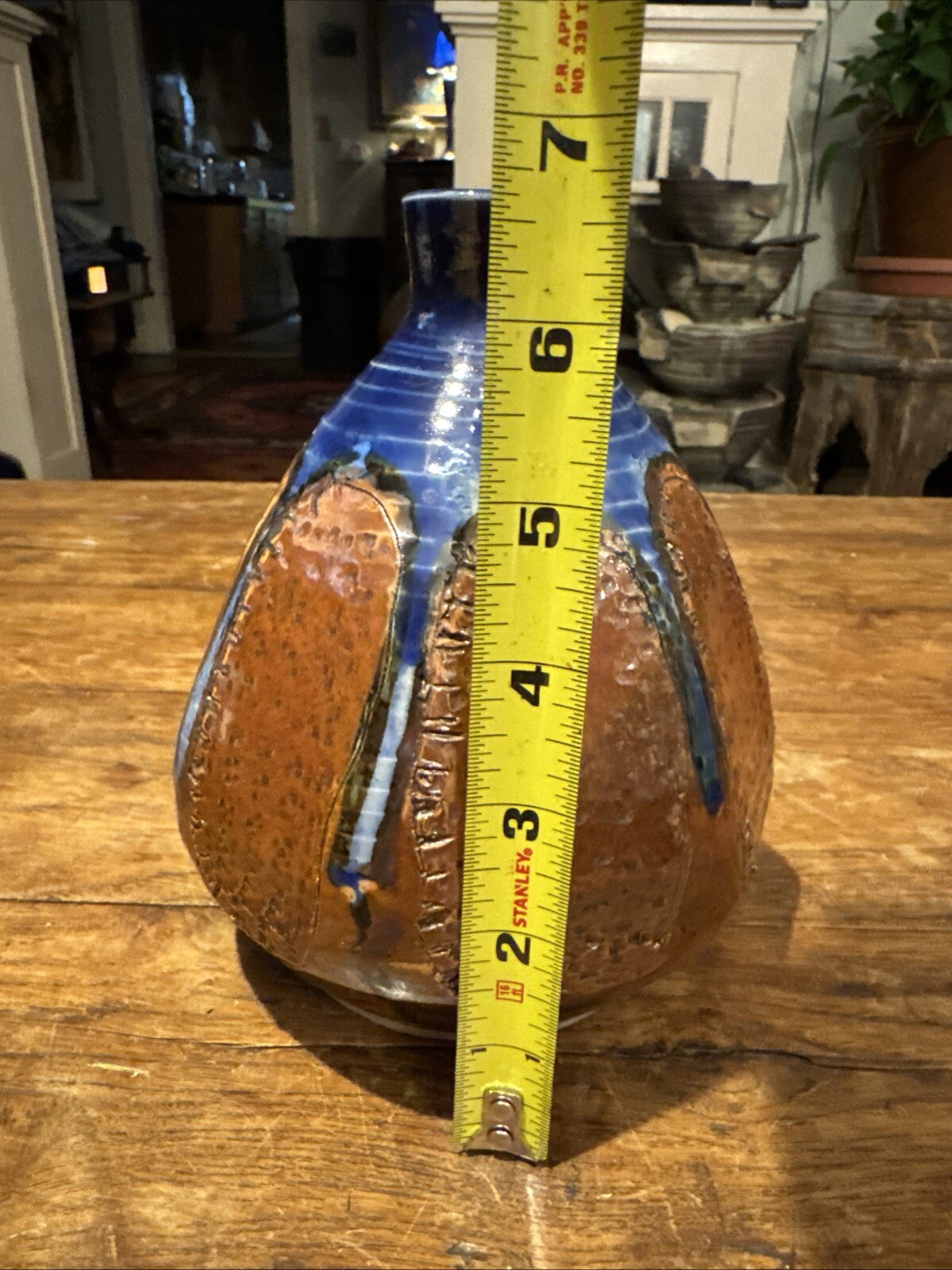 Clay Studio Pottery Vase Blues & Brown Bud Vase