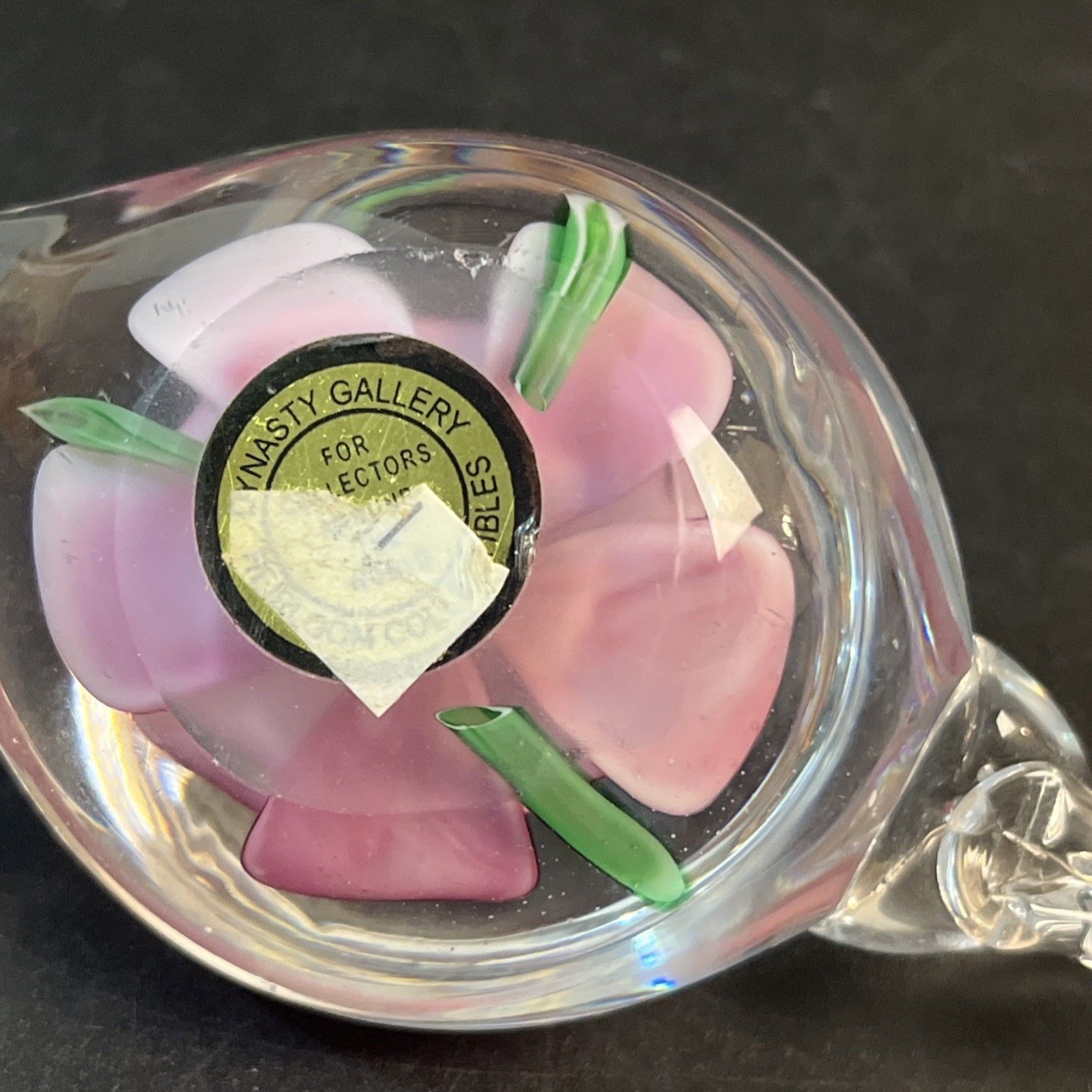 Vtg Aladdin Dynasty Gallery Pink Rose Blown Glass Genie Lamp Paperweight 6″