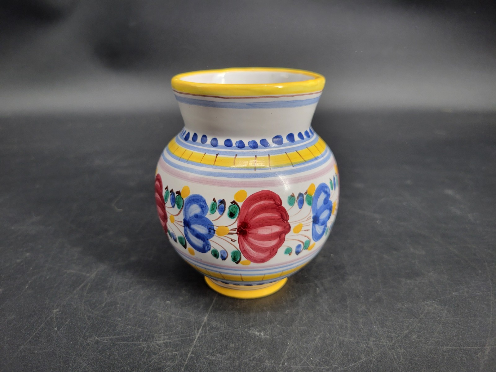 Small Handmade Floral Pottery Vase 4.5 Inches Tall Signed By the Artist