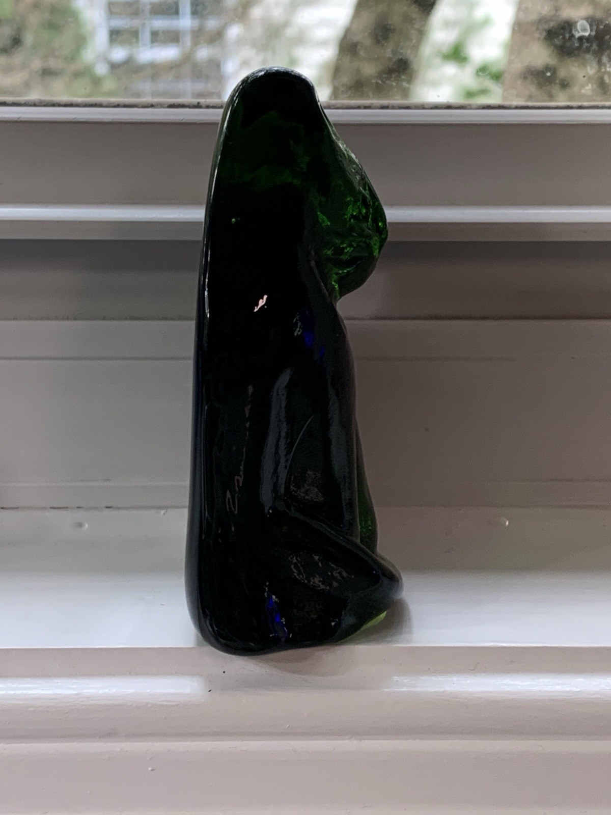 Blenko Art Glass Cat Kitty Green Figurine Paperweight 3.75 x 2.5in