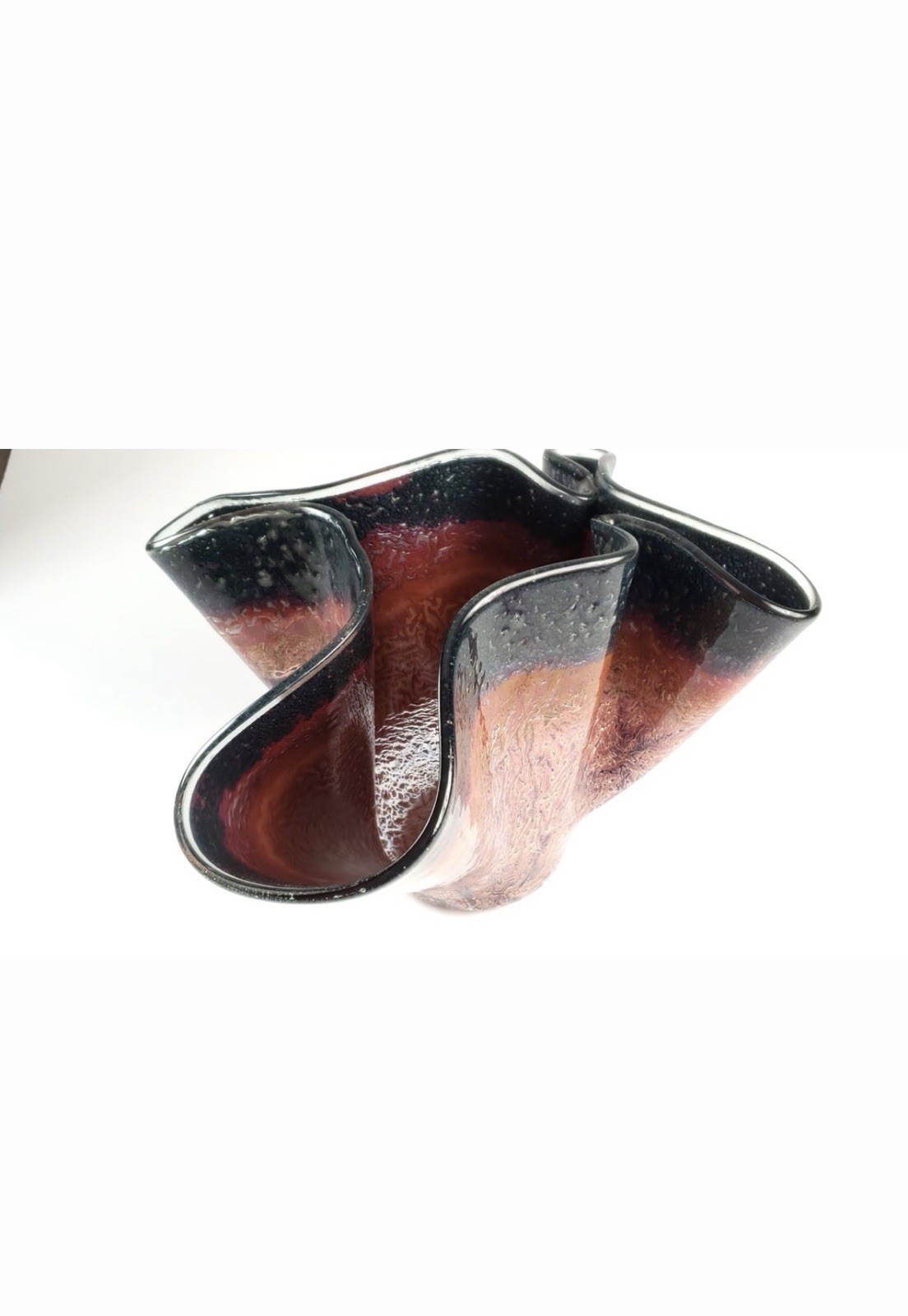Abstract Multicolor Blown Art Glass Vase with Wavy Rim