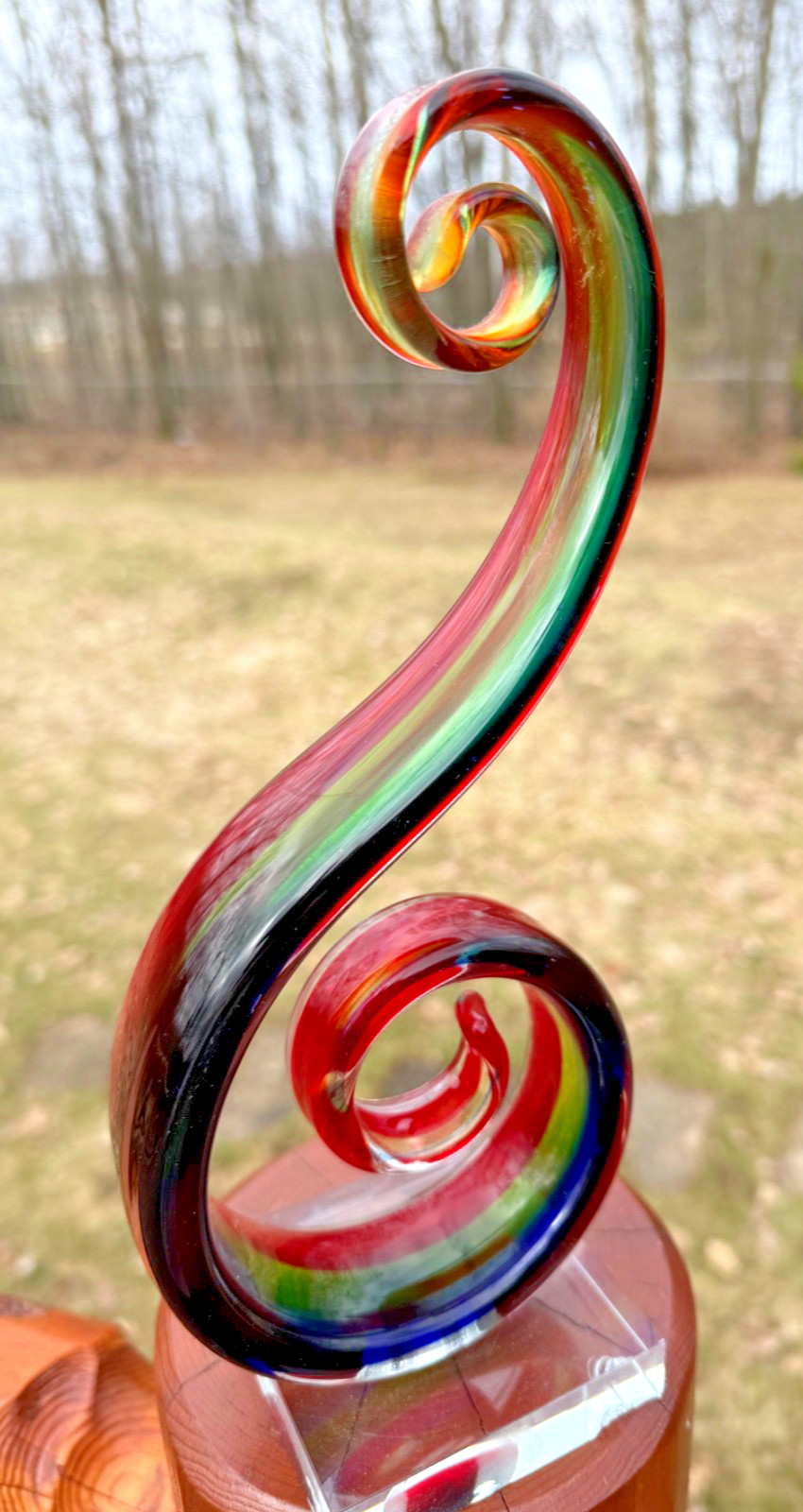 Murano Glassware Art Glass Sculpture Music Treble Clef Note 10.25″ Rainbow Color