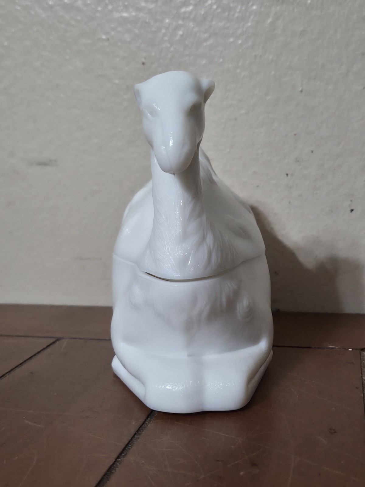Vintage Milk Glass Covered Animal Dish with Lid 6″ Pressed Glass CAMEL Box & Lid