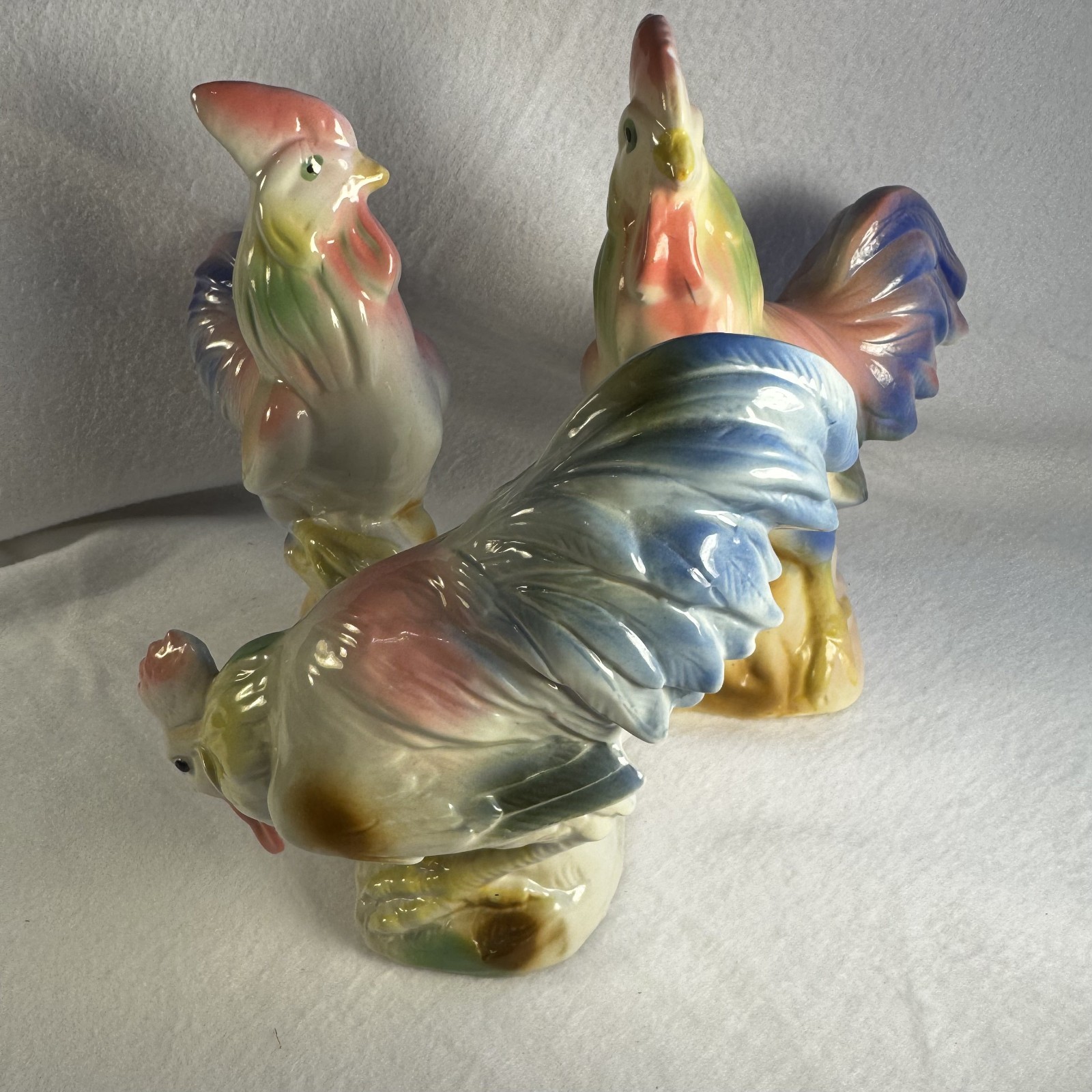 1950s Royal Copley Lot of 3 Roosters Brilliant Multicolored Cottagecore Farmlife